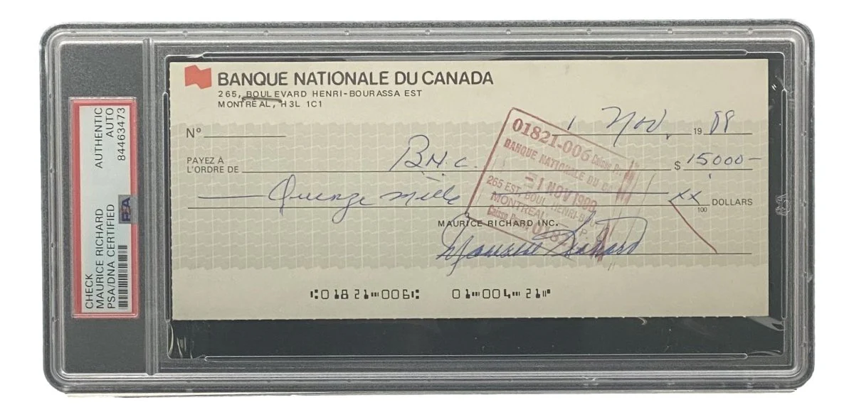 Maurice Richard Signed Montreal Canadiens Bank Check PSA/DNA 84463473