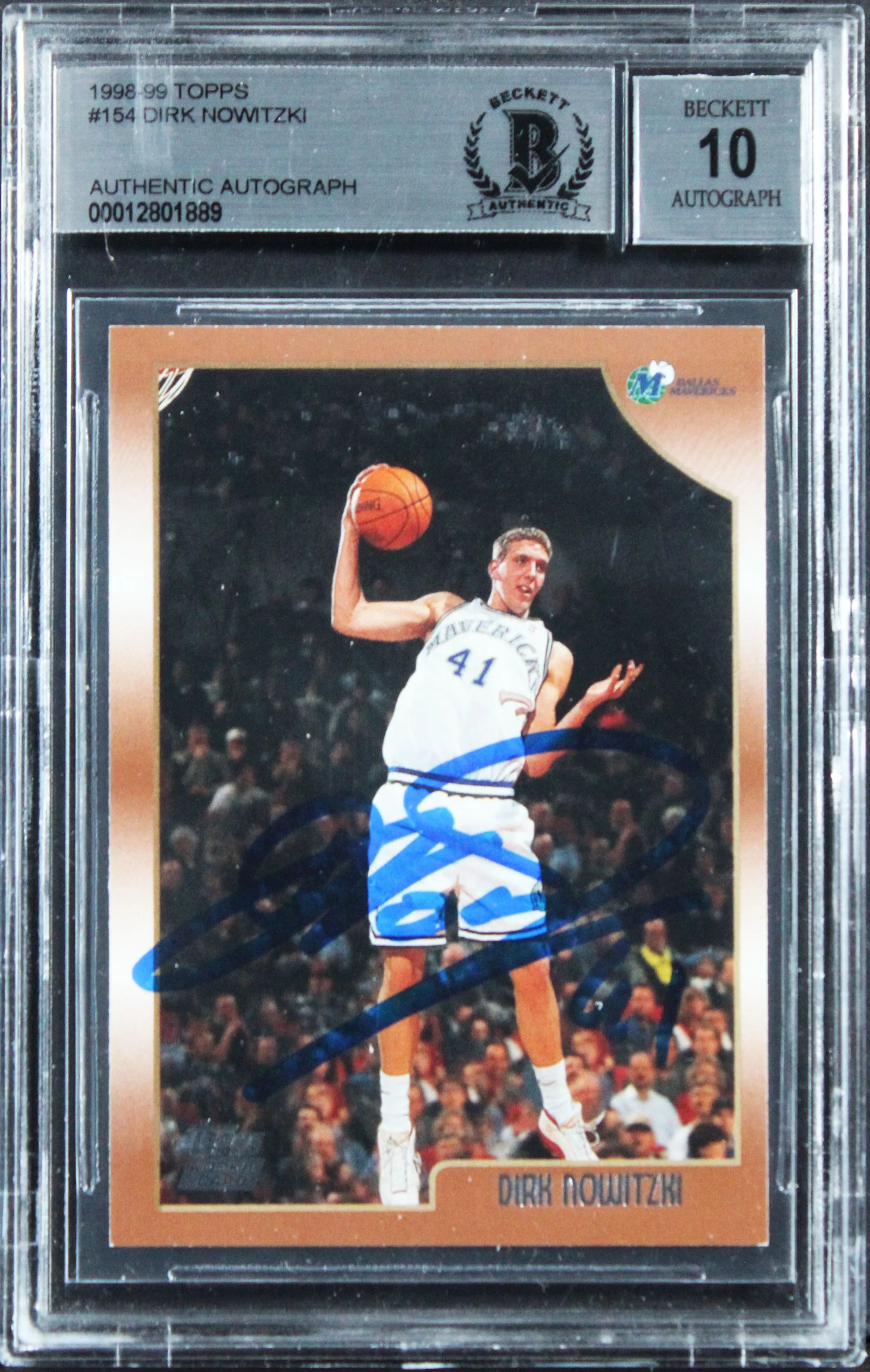 Mavericks Dirk Nowitzki Signed 1998 Topps #154 RC Card Auto 10! BAS Slabbed 2 - Image 2