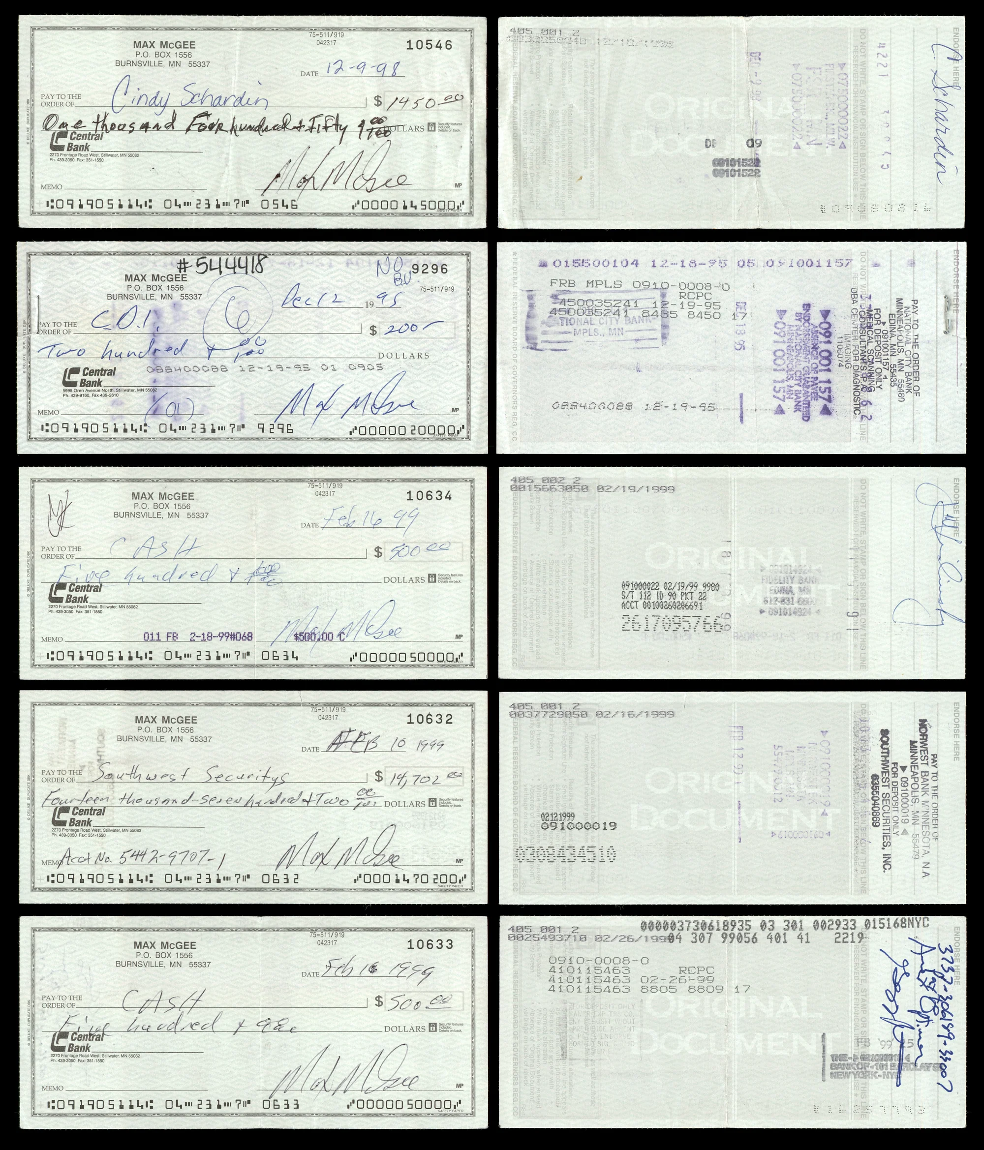 Max McGee Autographed 2.75x6 Check Green Bay Packers Lot of 50 SKU #174046 - Image 4