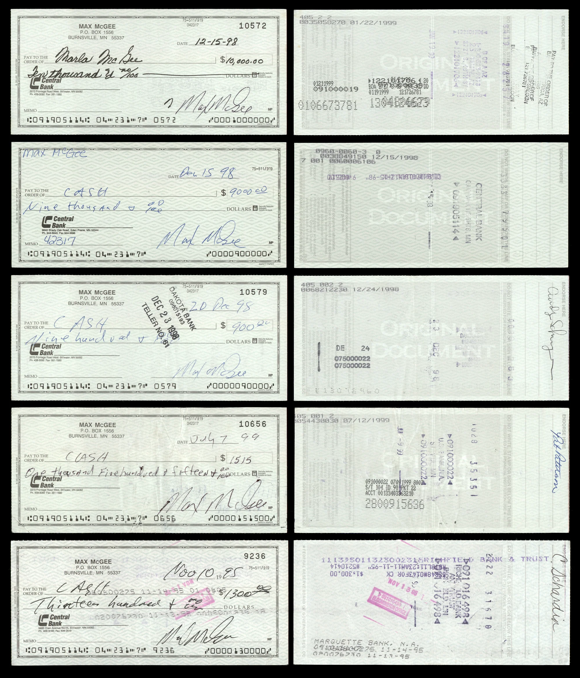 Max McGee Autographed 2.75x6 Check Green Bay Packers Lot of 50 SKU #174046 - Image 5