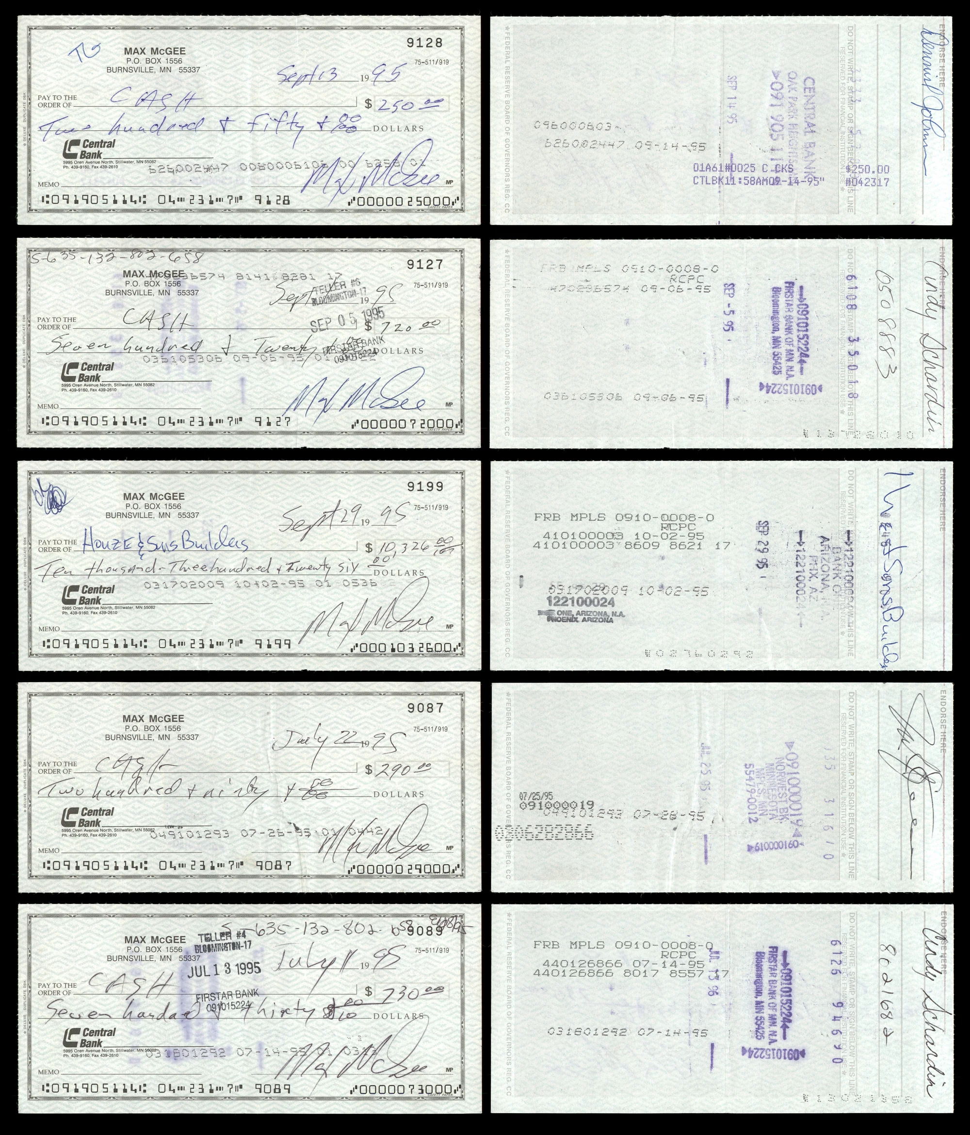 Max McGee Autographed 2.75x6 Check Green Bay Packers Lot of 20 SKU #174044 - Image 4