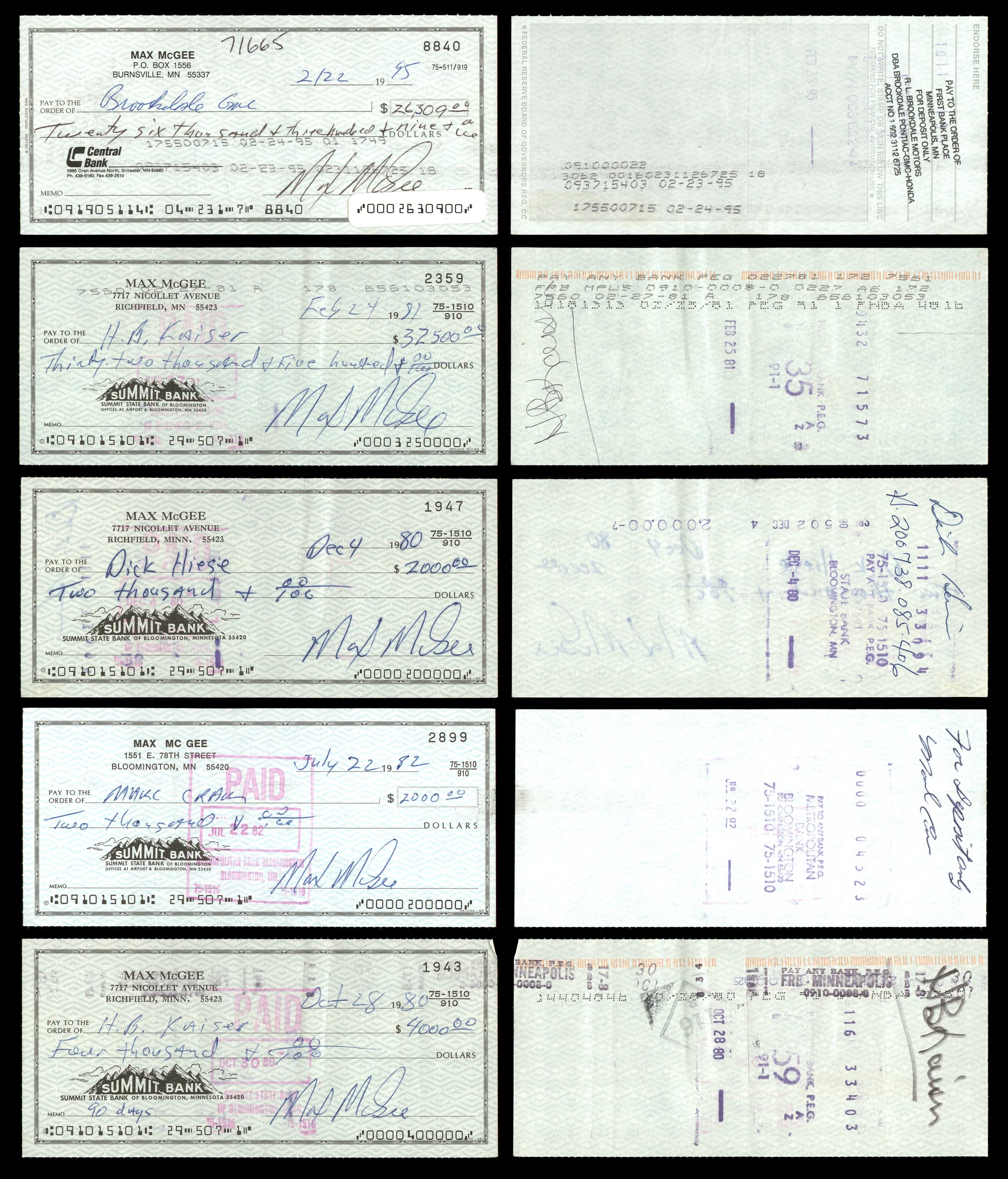 Max McGee Autographed 2.75x6 Check Green Bay Packers Lot of 20 SKU #174045 - Image 4
