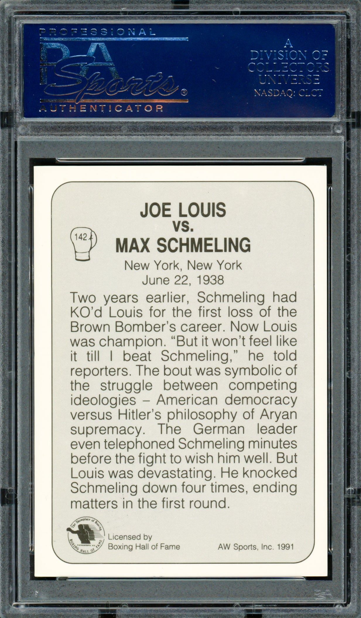 Max Schmeling Autographed 1991 AW Sports Card #142 PSA/DNA #83314030 - Image 2