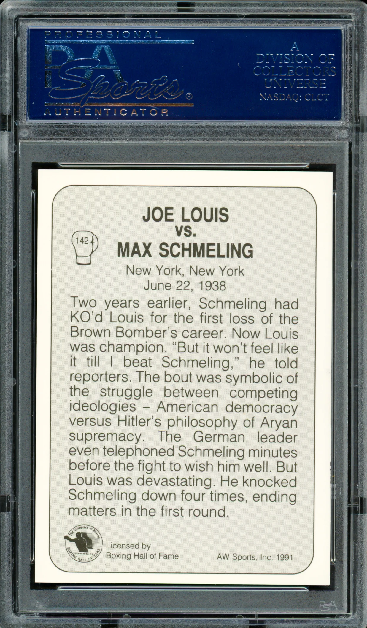 Max Schmeling Autographed 1991 AW Sports Card #142 PSA/DNA #83314031 - Image 2