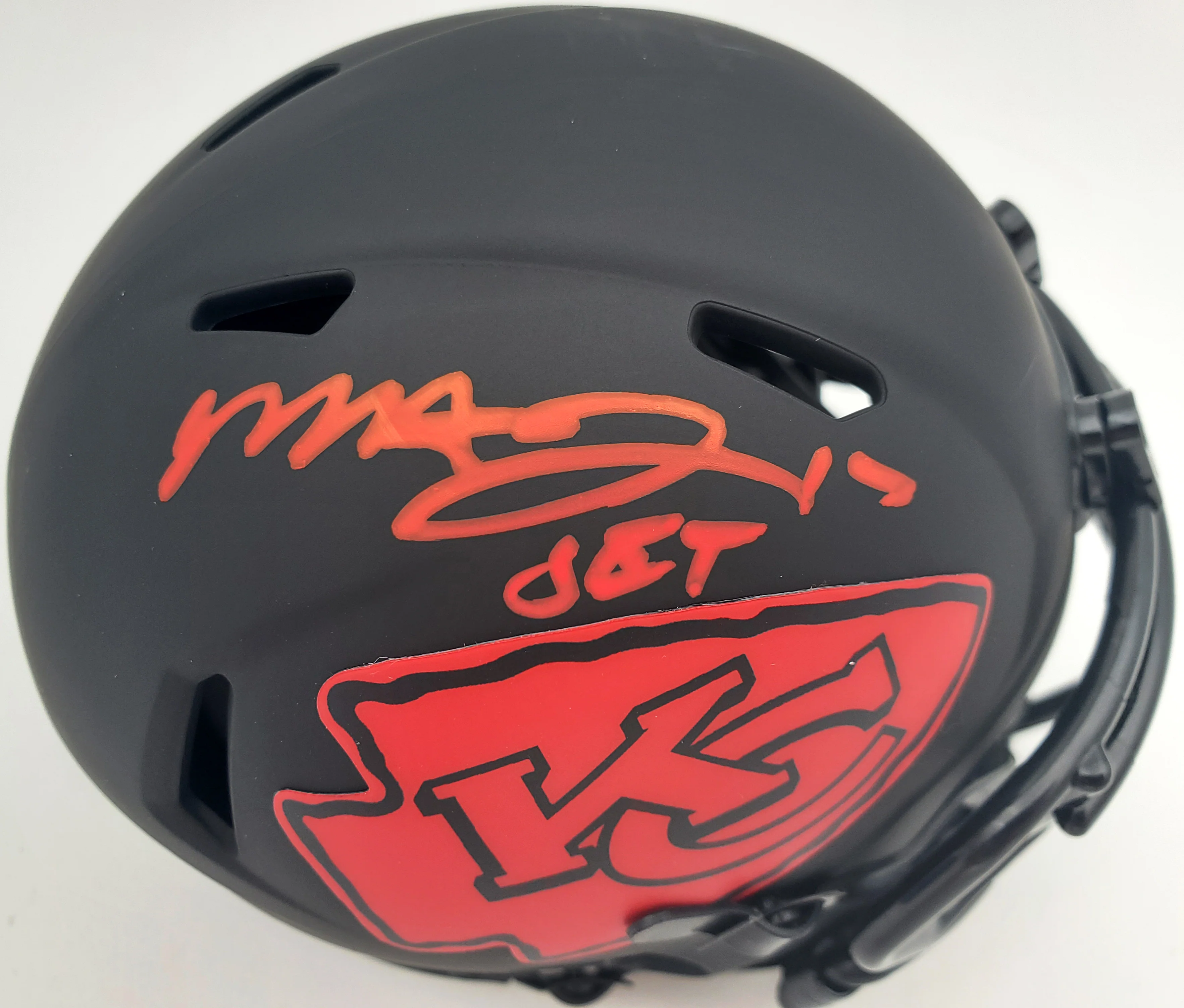 Mecole Hardman Autographed Kansas City Chiefs Eclipse Black Speed Mini Helmet "Jet" Beckett BAS Stock #185785 - Image 2