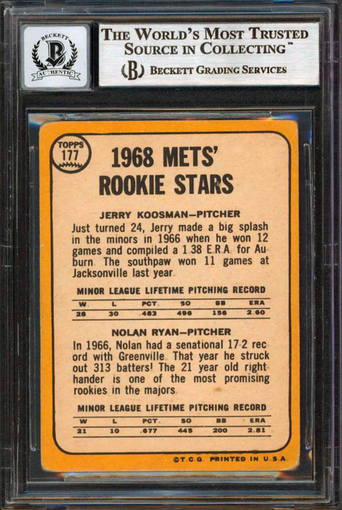 Mets Nolan Ryan "Stat" Signed 1968 Topps #177 Rookie Card Auto Grade 10 BAS Slab - Image 3