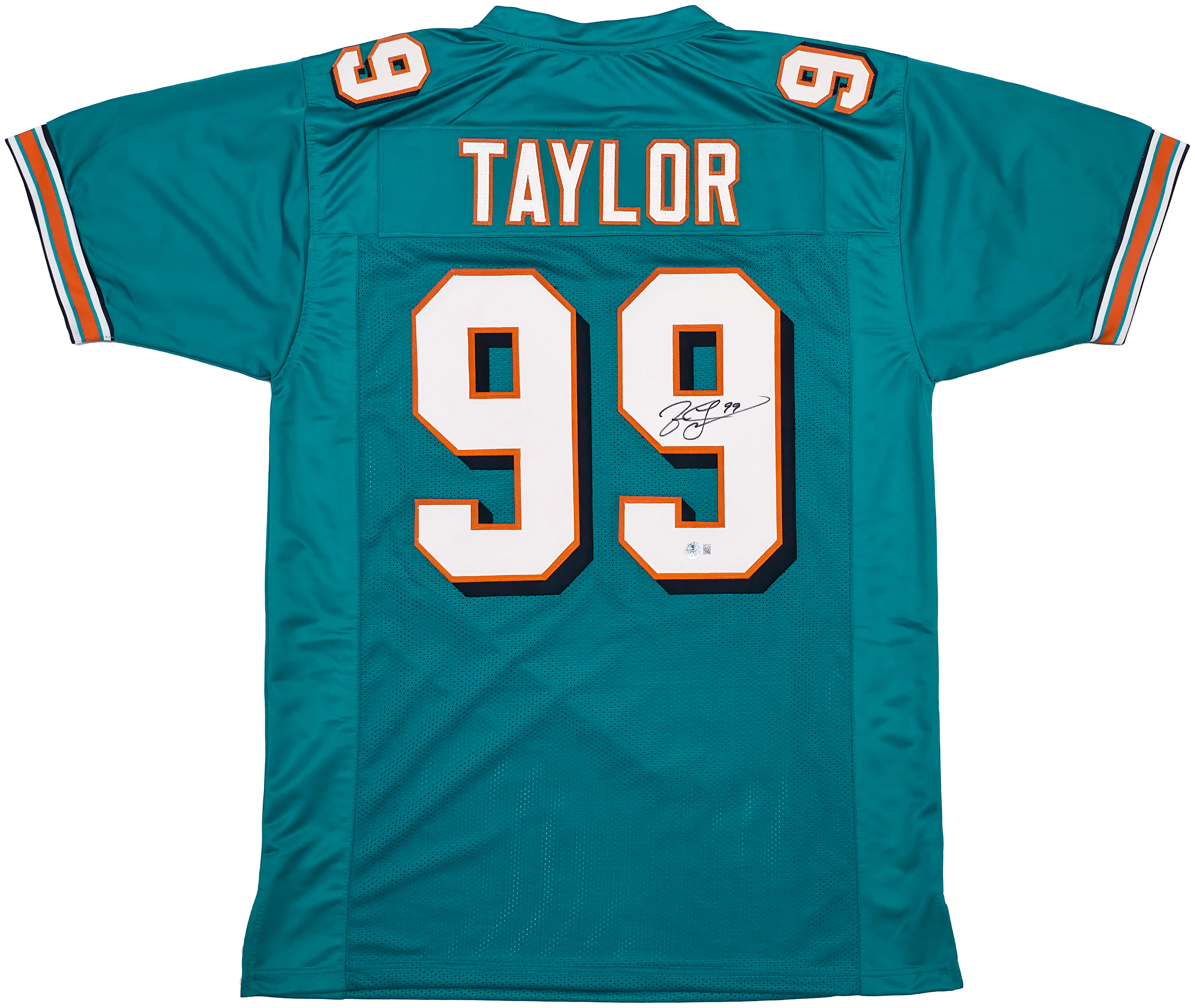 Miami Dolphins Jason Taylor Autographed Teal Jersey Beckett BAS Witness Stock #239803 - Image 2