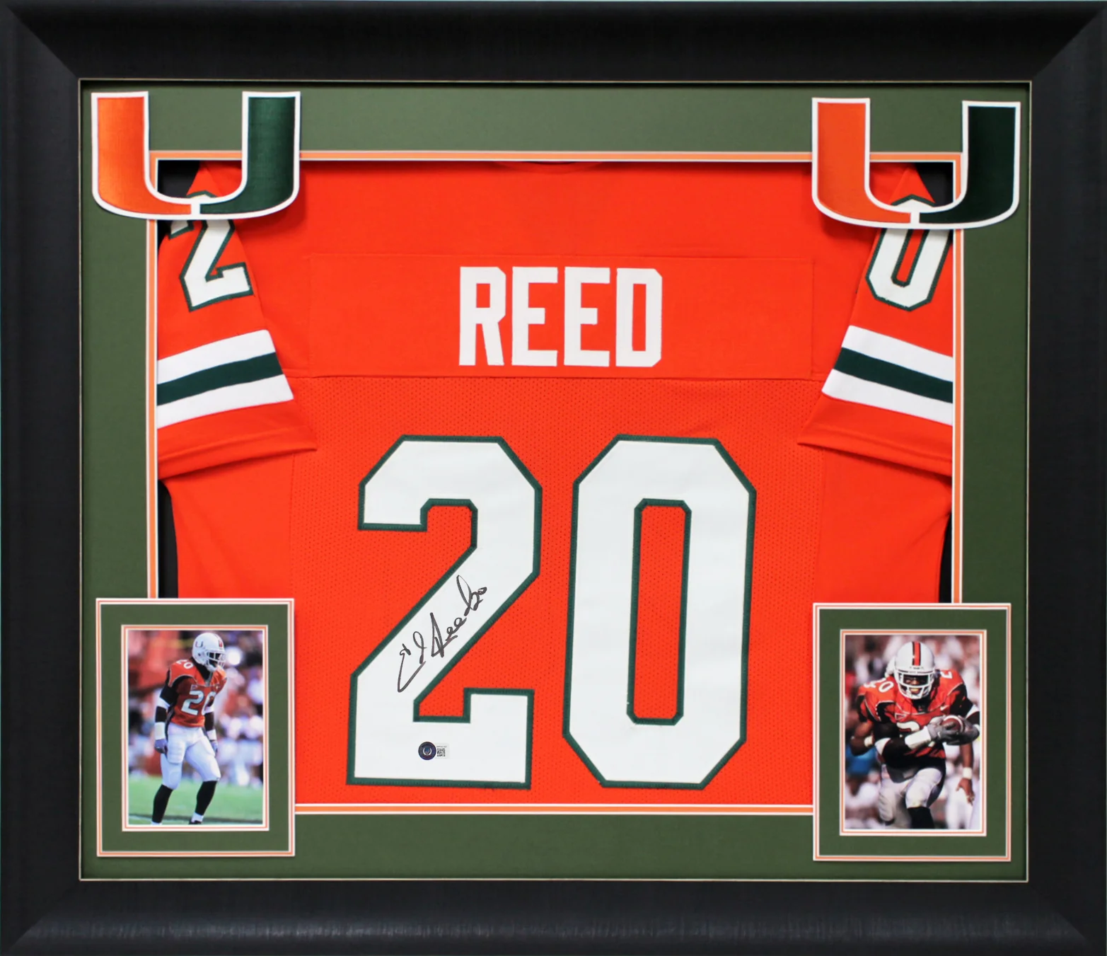 Miami Ed Reed Authentic Signed Orange Pro Style Framed Jersey BAS Witnessed - Image 2