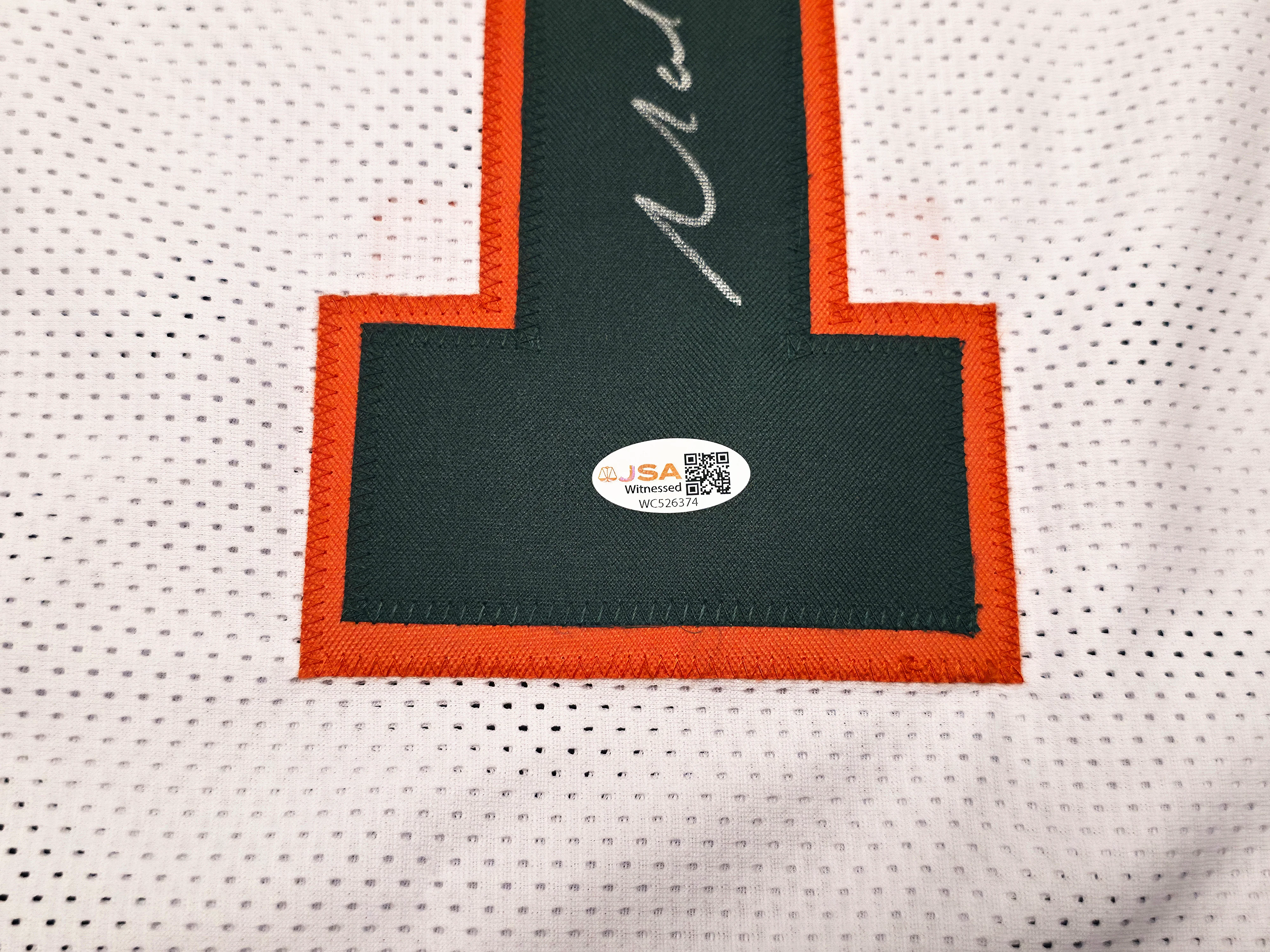 Miami Hurricanes Malachi Toney Autographed White Jersey JSA Witness Stock #262506 - Image 4