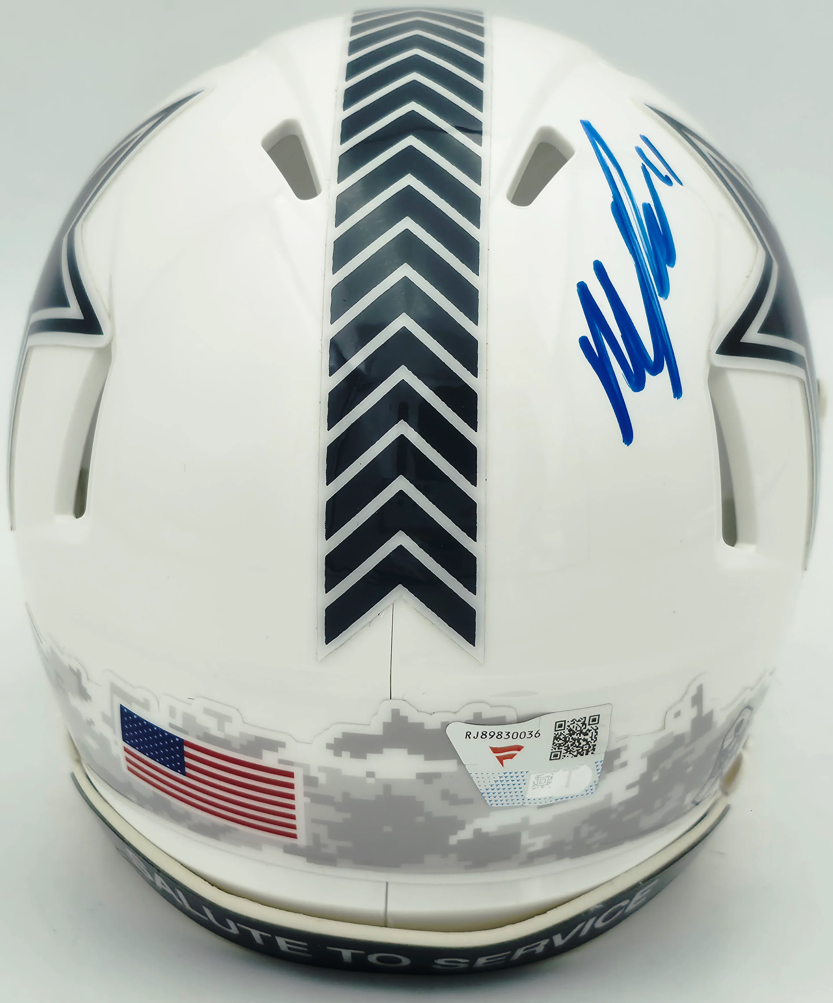 Micah Parson Autographed Dallas Cowboys White Salute To Service Speed Mini Helmet Fanatics Holo Stock #256992 - Image 4