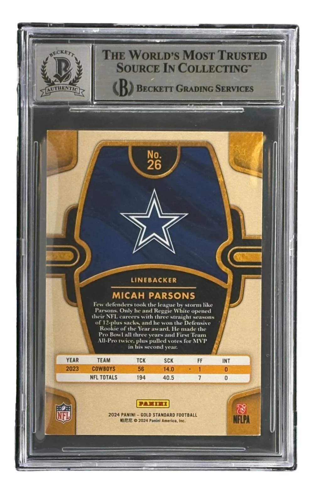 Micah Parsons Signed 2021 Gold Standard #26 Cowboys Rookie Card BAS 9 Auto 10 - Image 2
