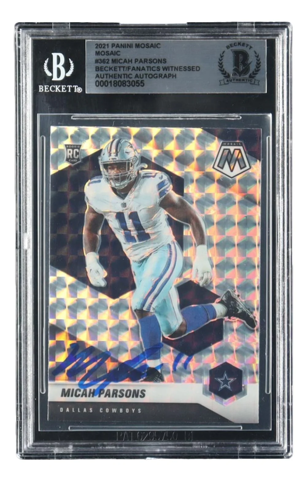 Micah Parsons Signed 2021 Panini Mosaic #362 Dallas Cowboys Rookie Card BAS