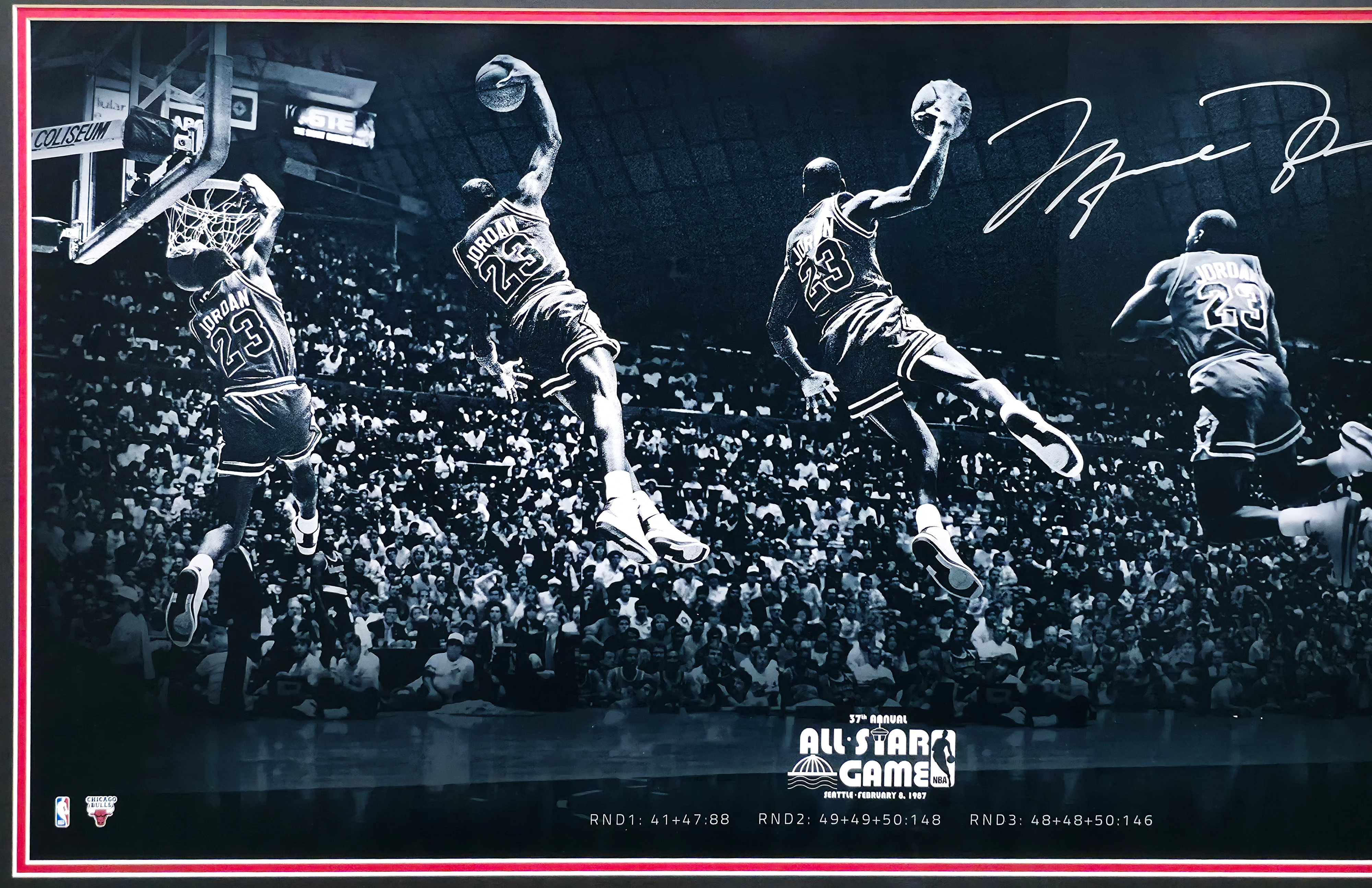 Michael Jordan Autographed Framed 18x36 'Kiss the Rim' Photo Chicago Bulls 1987 NBA Slam Dunk Contest #65/123 UDA Holo #BAM147630 - Image 4