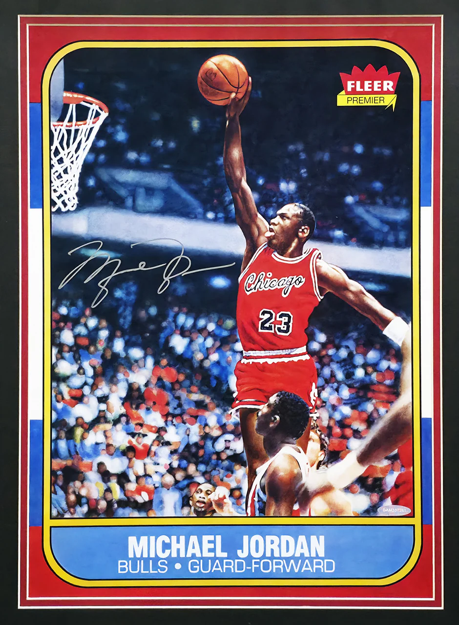 Michael Jordan Autographed Framed 1986 Fleer Rookie Card #57 Blow Up Poster Chicago Bulls UDA Holo #BAM307261 - Image 2