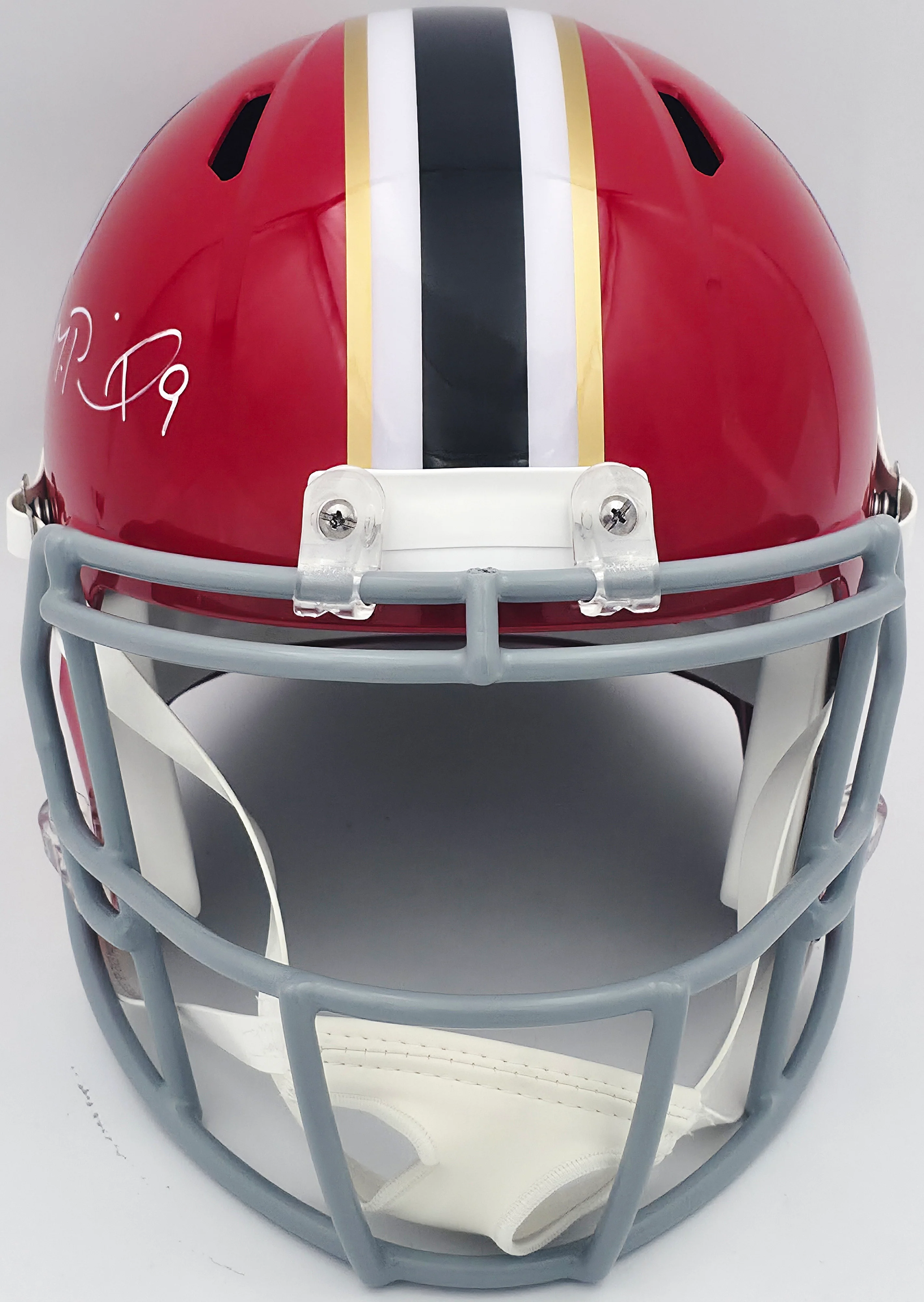 Michael Penix Jr. Autographed Atlanta Falcons 1966-69 Throwback Red Full Size Speed Replica Helmet Beckett BAS Witness Stock #242566 - Image 3