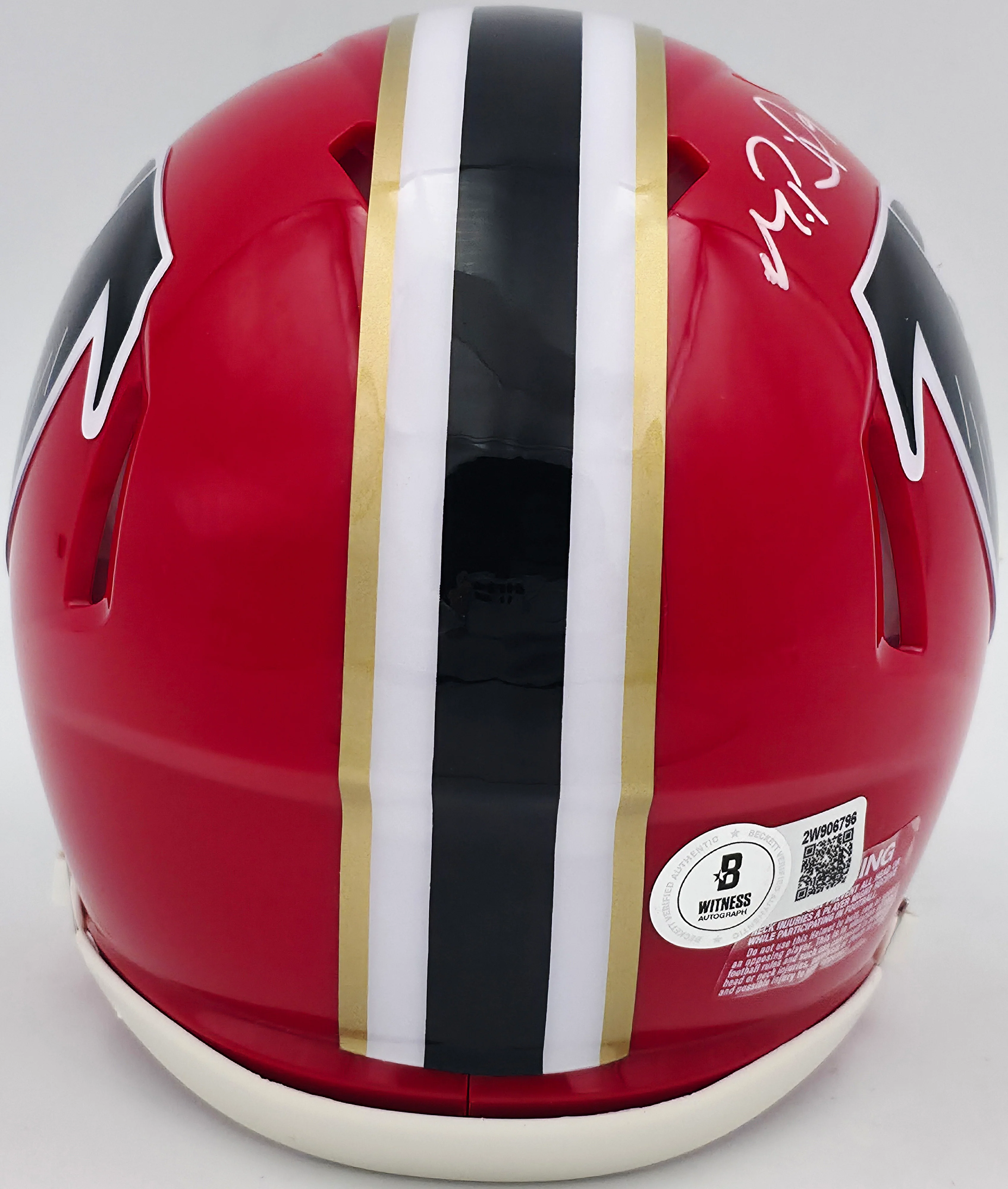 Michael Penix Jr. Autographed Atlanta Falcons 1966-69 Throwback Red Speed Mini Helmet Beckett BAS Witness Stock #242575 - Image 4