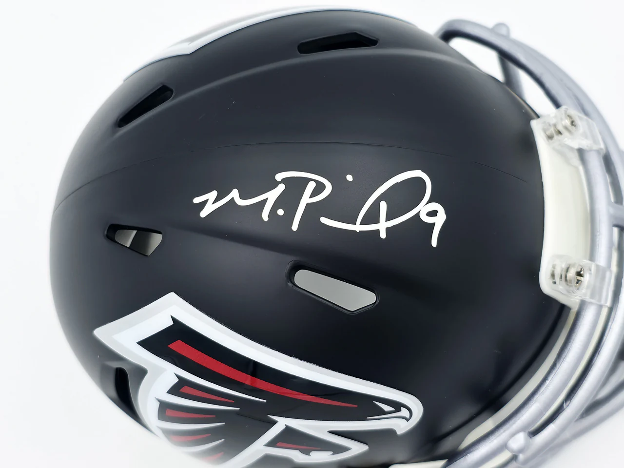 Michael Penix Jr. Autographed Atlanta Falcons Black Speed Mini Helmet Beckett BAS Witness Stock #242576 - Image 2