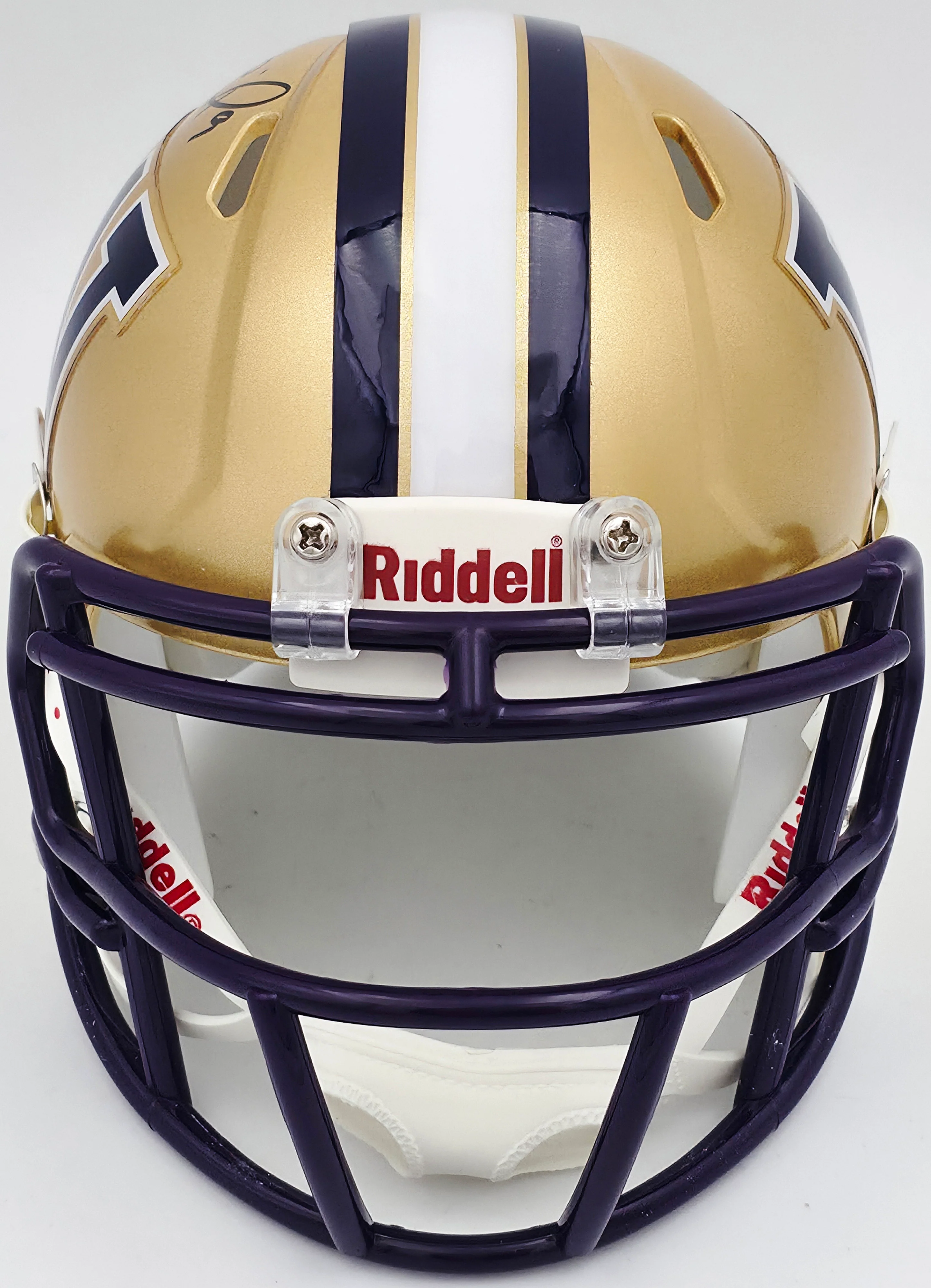 Michael Penix Jr. Autographed Washington Huskies Gold Speed Mini Helmet Beckett BAS Witness Stock #242577 - Image 3