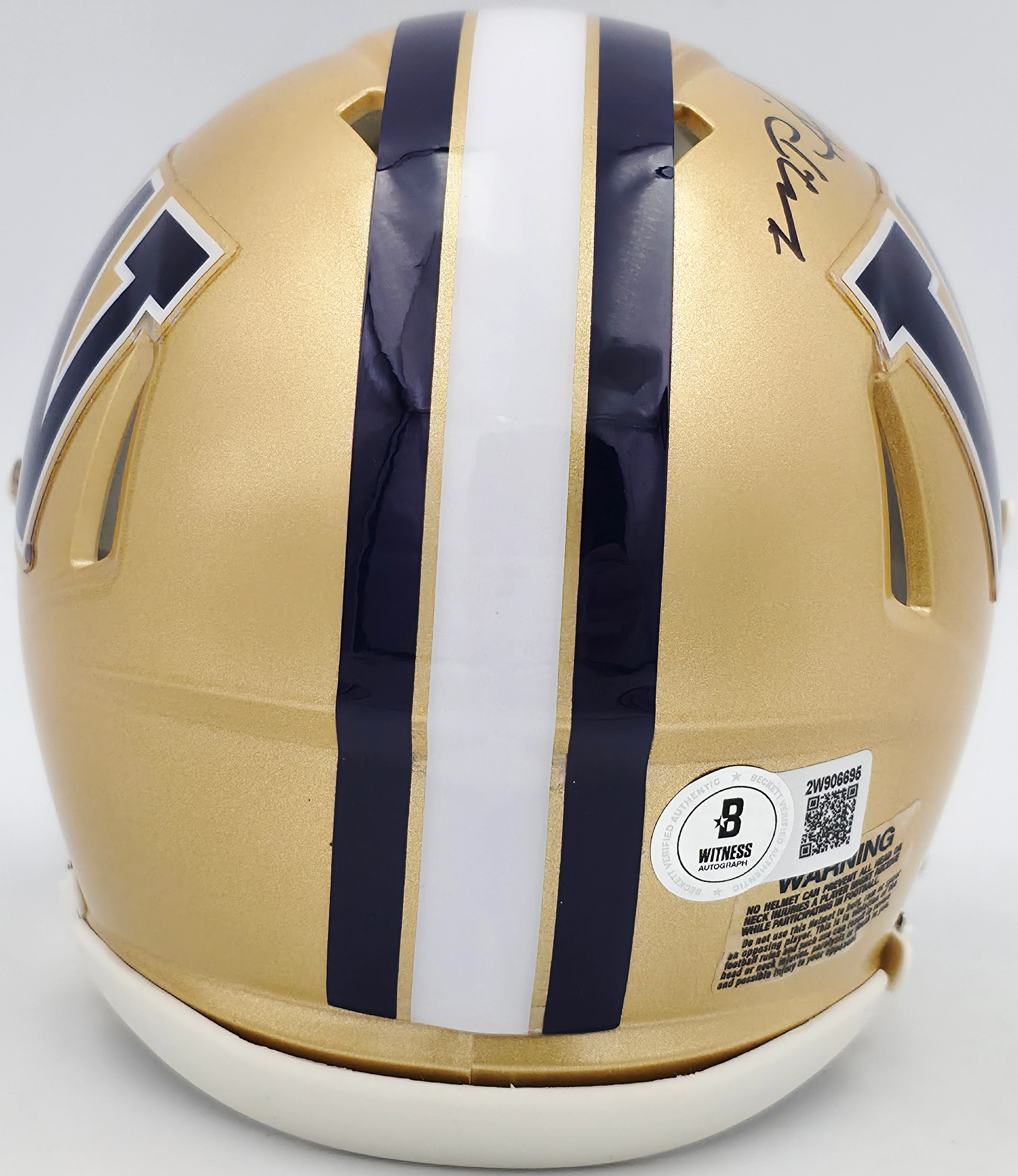 Michael Penix Jr. Autographed Washington Huskies Gold Speed Mini Helmet Beckett BAS Witness Stock #242577 - Image 4