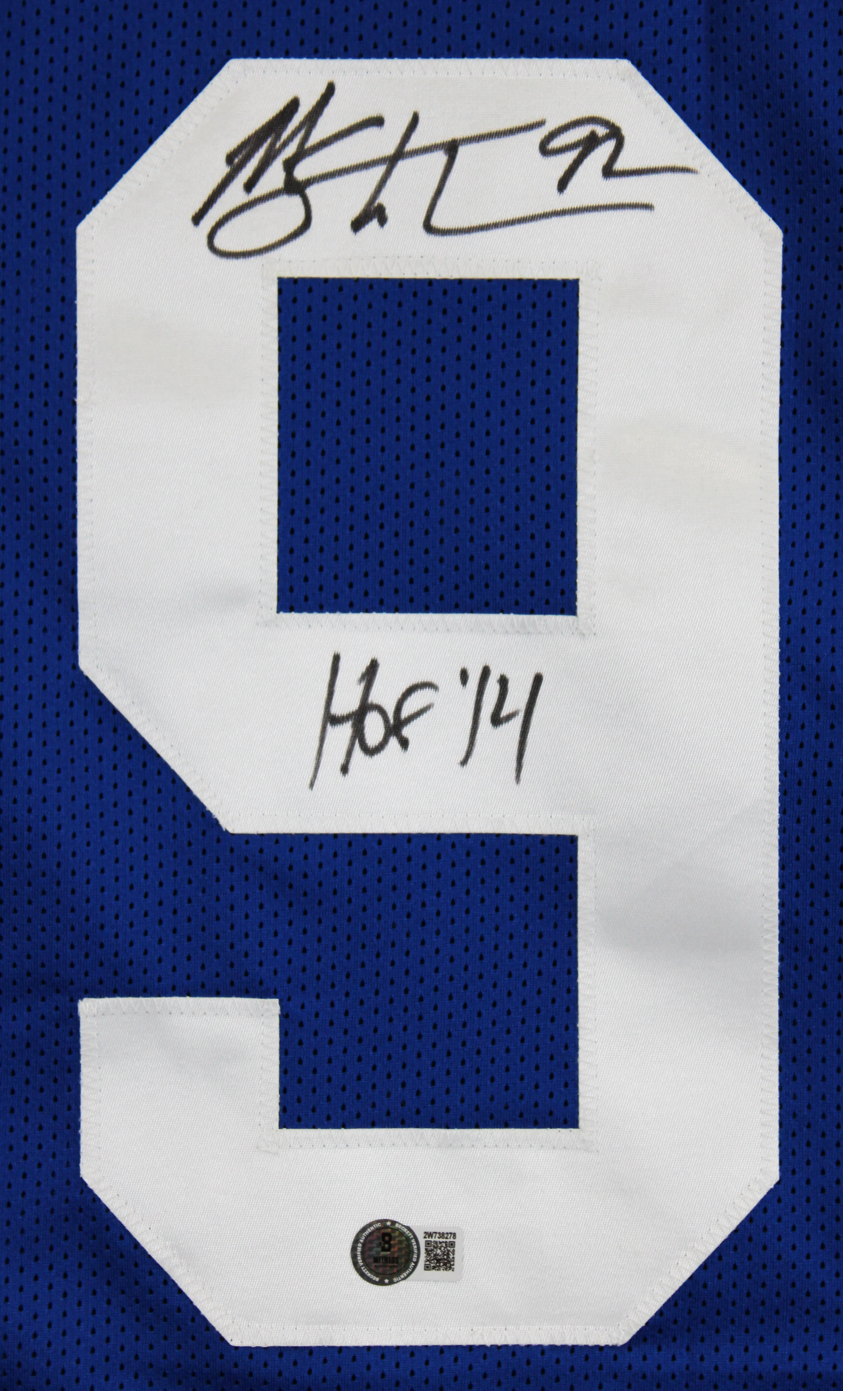 Michael Strahan "HOF 14" Signed Blue Pro Style Framed Jersey BAS Witnessed 2 - Image 3