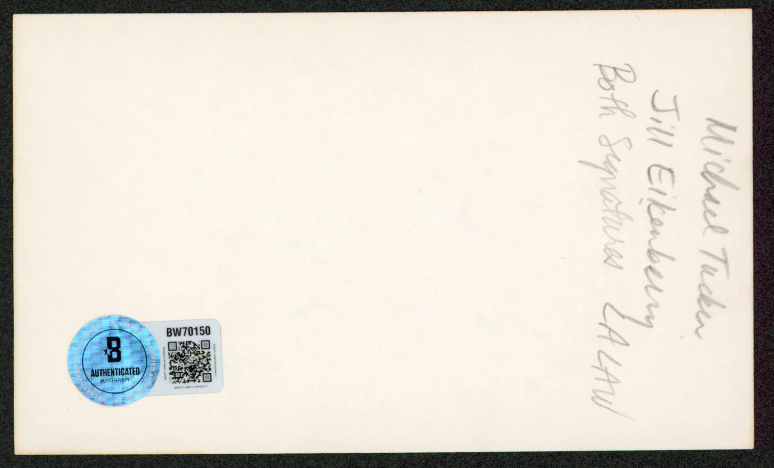 Michael Tucker & Jill Eikenberg L.A. Law Signed 3x5 Index Card BAS #BW70150 - Image 3