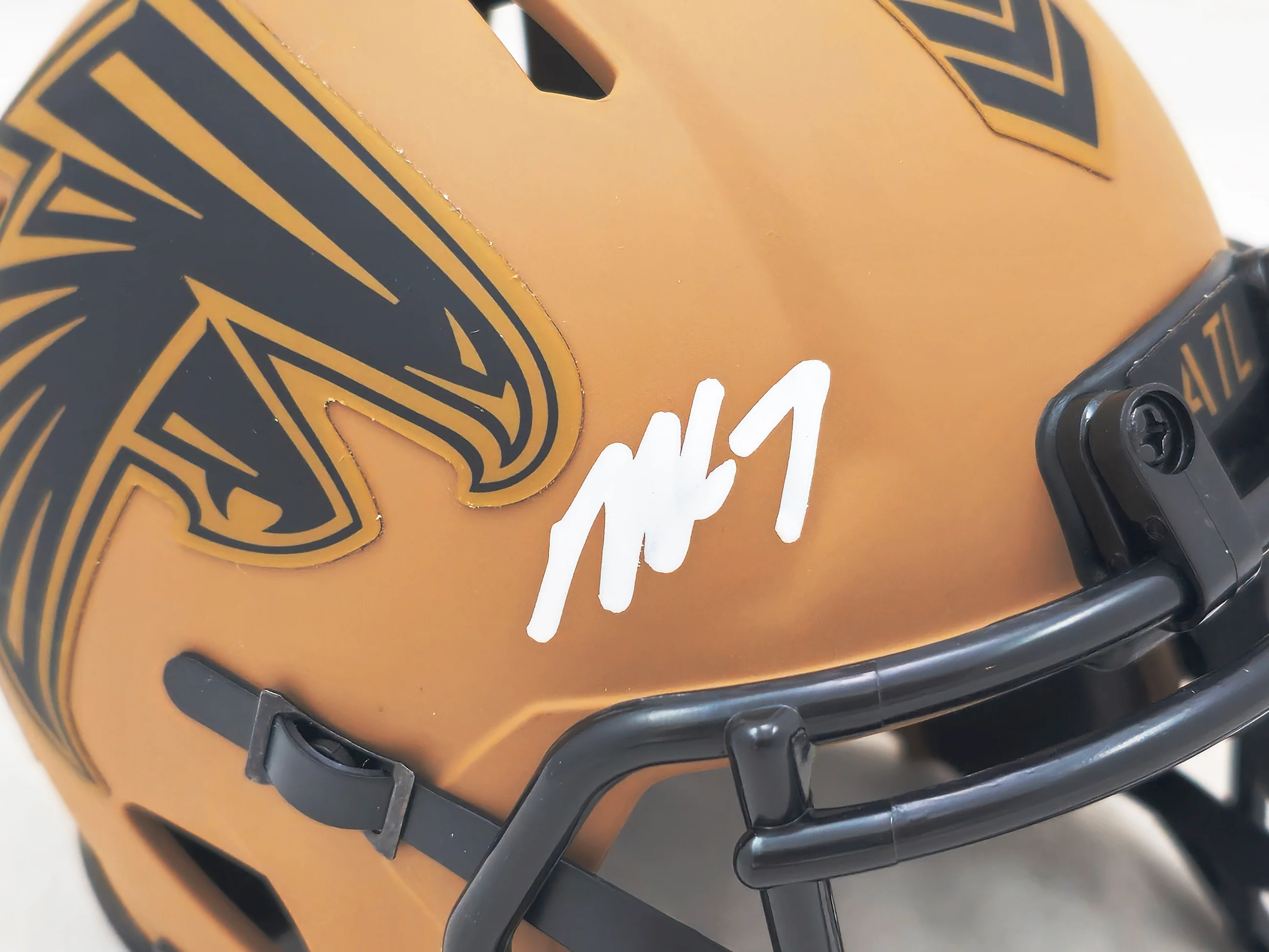Michael Vick Autographed Atlanta Falcons Camo Brown Speed Mini Helmet Beckett BAS Witness Stock #223741 - Image 2