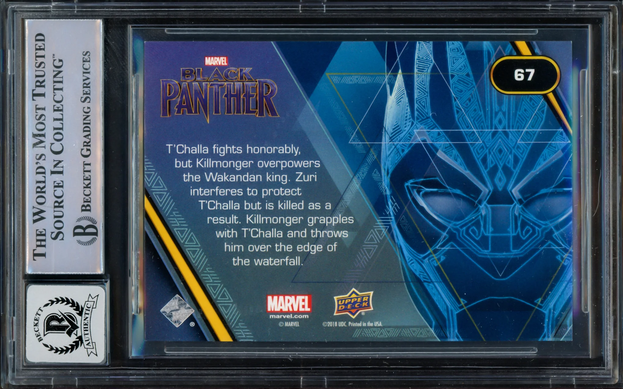 Michael B. Jordan Autographed 2018 Upper Deck Black Panther Silver Foil Card #67 Marvel Auto Grade Gem Mint 10 Okoye Takes on KillMonger Beckett BAS Stock #224175 - Image 2