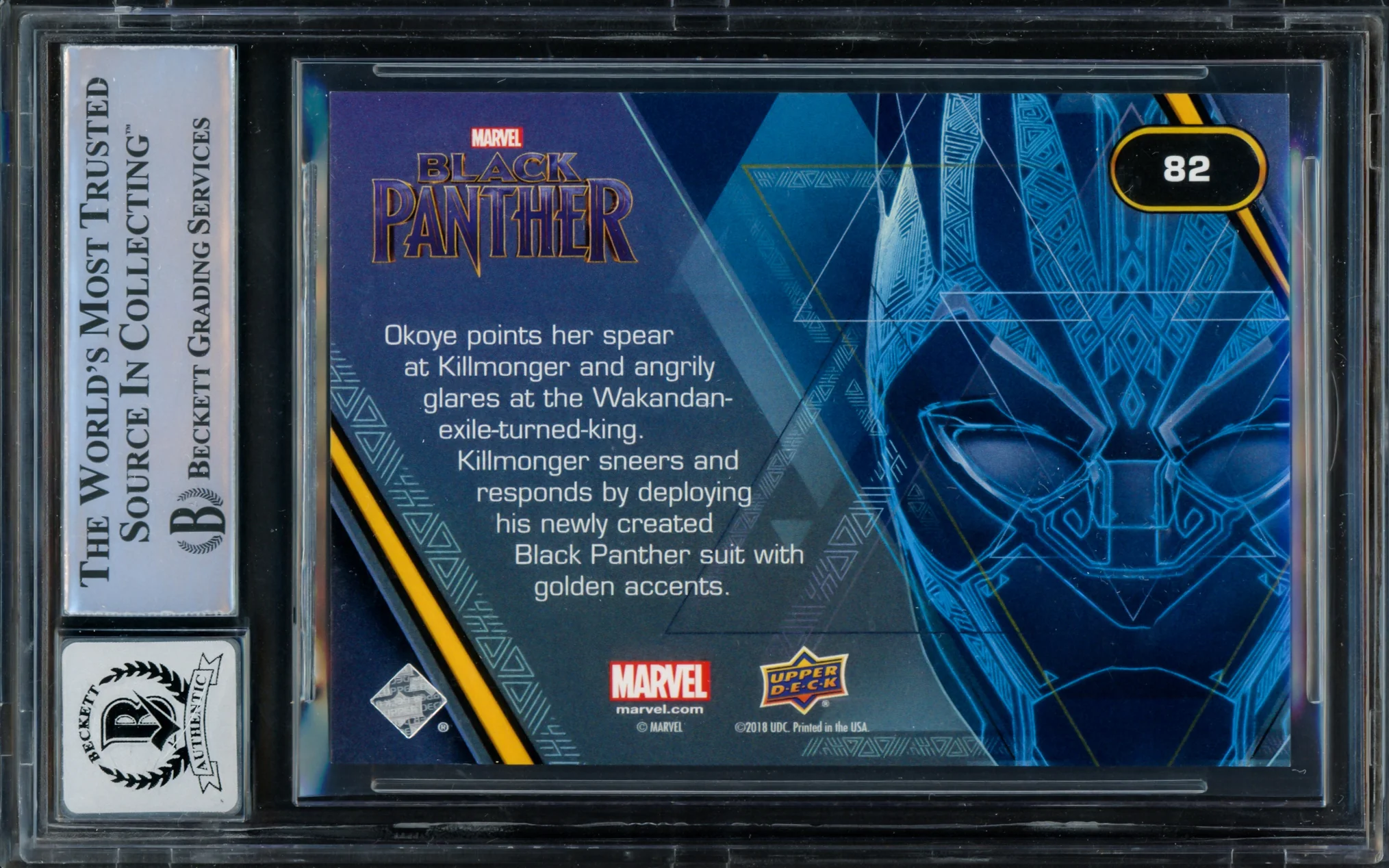 Michael B. Jordan Autographed 2018 Upper Deck Black Panther Silver Foil Card #82 Marvel Auto Grade Gem Mint 10 Okoye Takes on KillMonger Beckett BAS Stock #224177 - Image 2
