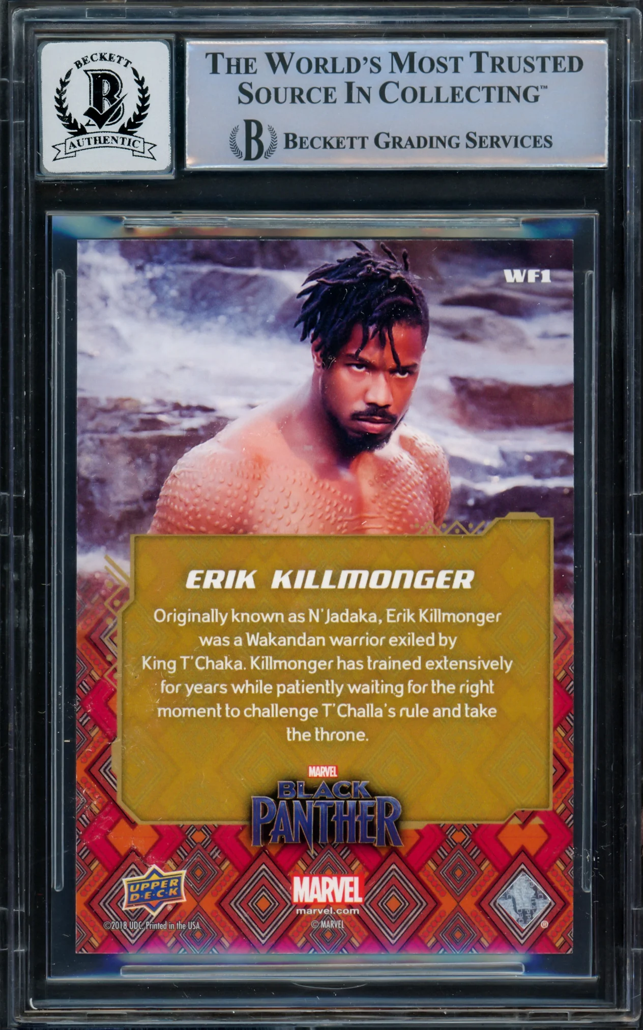 Michael B. Jordan Autographed 2018 Upper Deck Black Panther Wakanda Forever Card #WF1 Marvel Auto Grade Gem Mint 10 Beckett BAS Stock #224176 - Image 2
