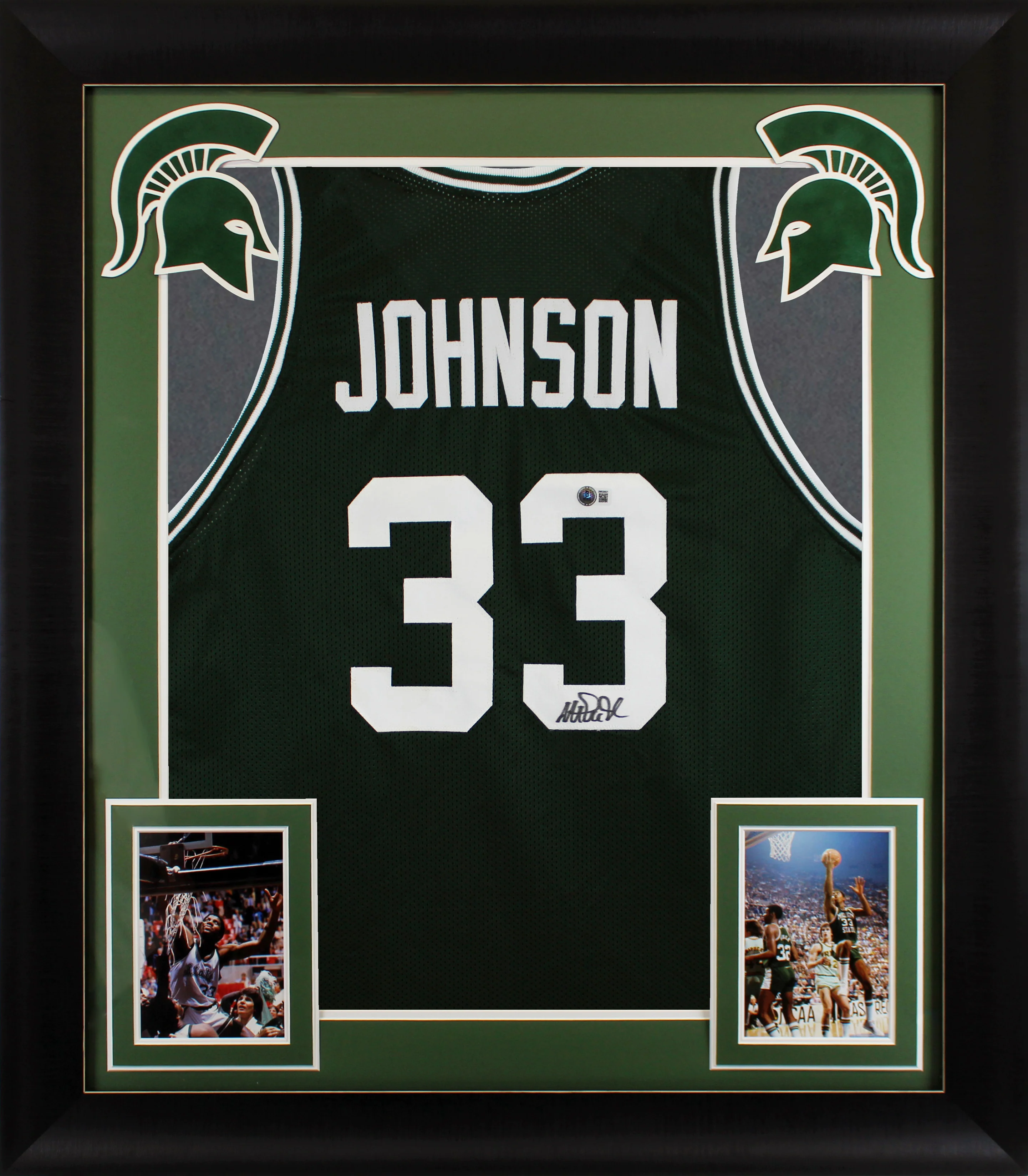 Michigan State Magic Johnson Signed Green Pro Style Framed Jersey BAS Witness 4