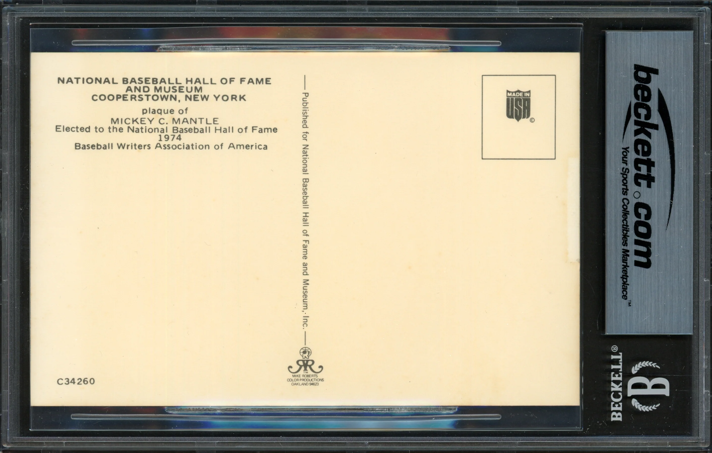 Mickey Mantle Autographed Hall of Fame Plaque Postcard New York Yankees Beckett BAS #18630862 - Image 2