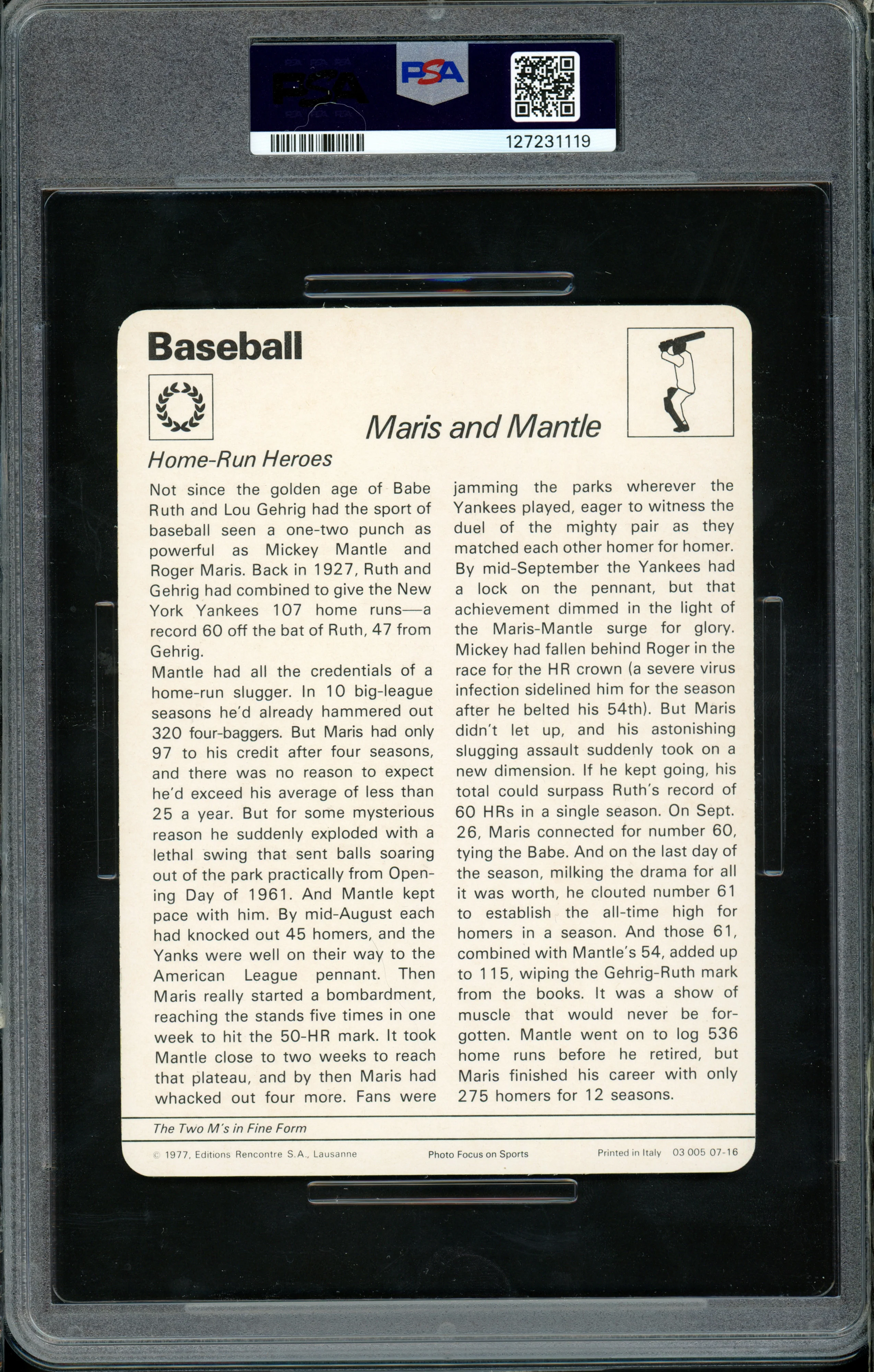 Mickey Mantle & Roger Maris 1977-79 Sportscaster Card #07-16 New York Yankees PSA 9 #127231119 - Image 2