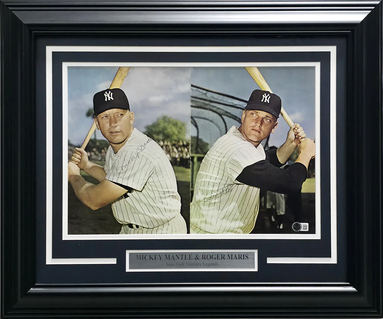 Mickey Mantle & Roger Maris Autographed Framed 11x17 Poster New York Yankees Vintage Signature Beckett BAS #AE31085