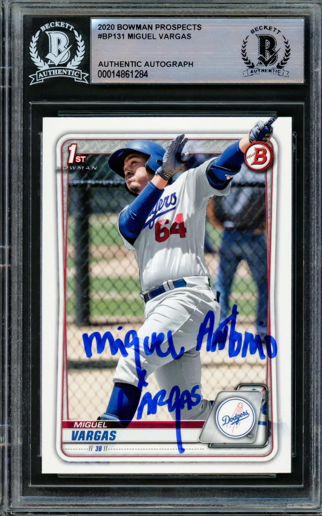Miguel Vargas Autographed 2020 1st Bowman Rookie Card #BP-131 Dodgers, White Sox Full Name Beckett BAS Stock #210497