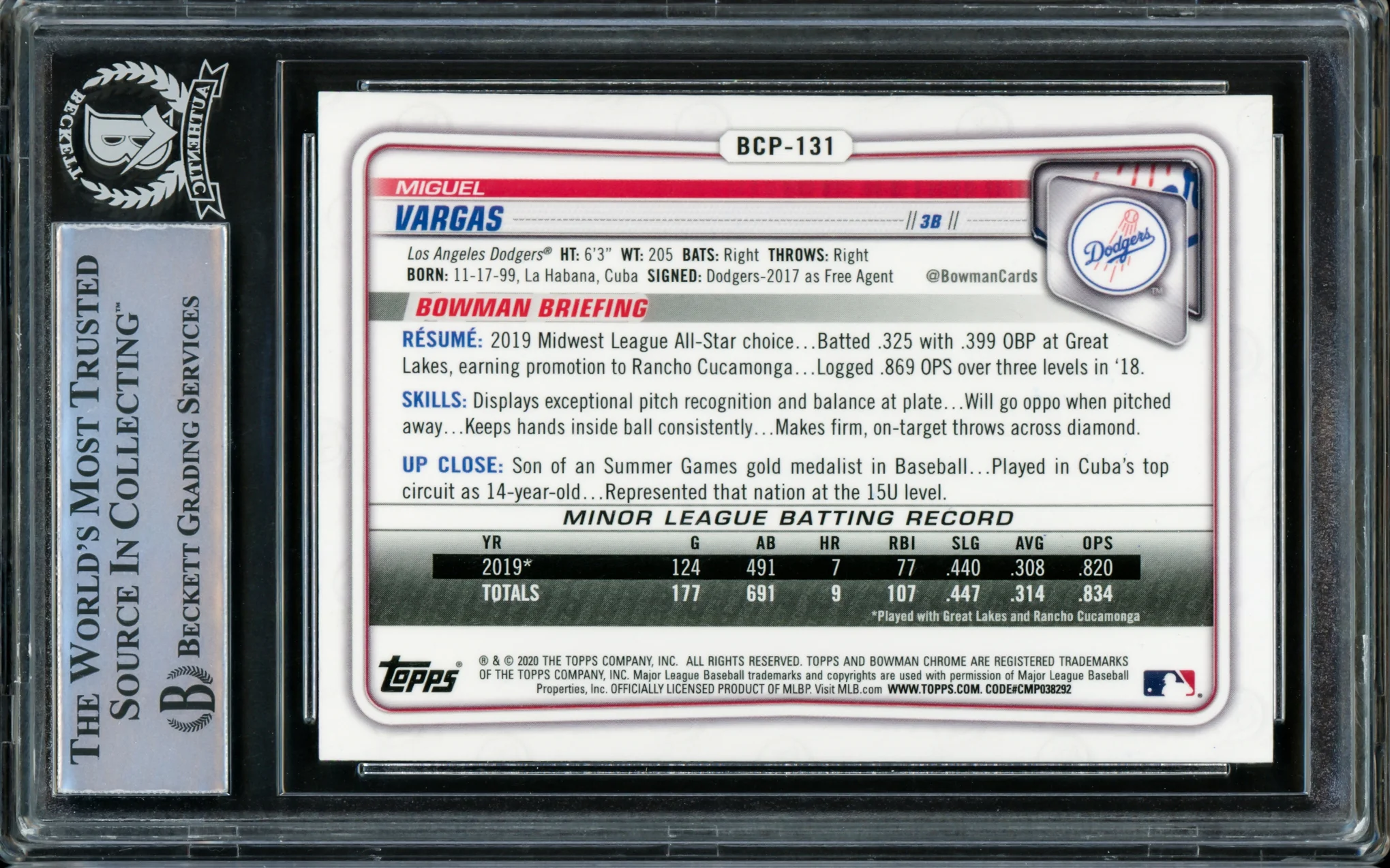 Miguel Vargas Autographed 2020 Bowman Chrome Rookie Card #BCP-131 Dodgers, White Sox "1st MLB HR 9/24/22" Beckett BAS Stock #210841 - Image 2