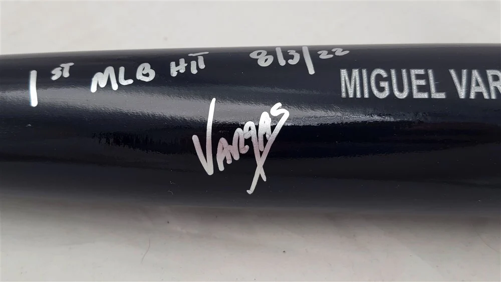 Miguel Vargas Autographed Black Rawlings Bat Los Angeles Dodgers "1st MLB Hit 8/3/22" Beckett BAS Witness #WZ59382 - Image 2