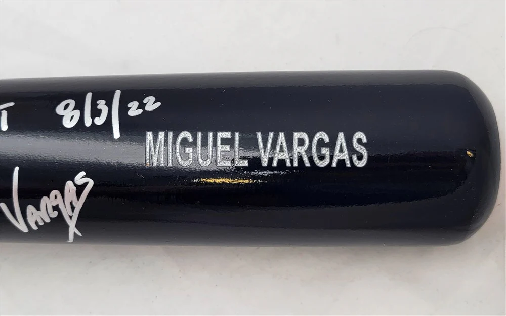 Miguel Vargas Autographed Black Rawlings Bat Los Angeles Dodgers "1st MLB Hit 8/3/22" Beckett BAS Witness #WZ59382 - Image 5