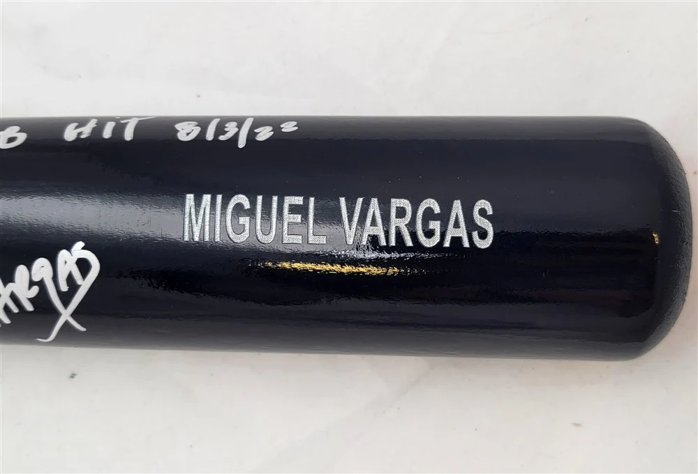 Miguel Vargas Autographed Black Rawlings Bat Los Angeles Dodgers "1st MLB Hit 8/3/22" Beckett BAS Witness #WZ59384 - Image 5