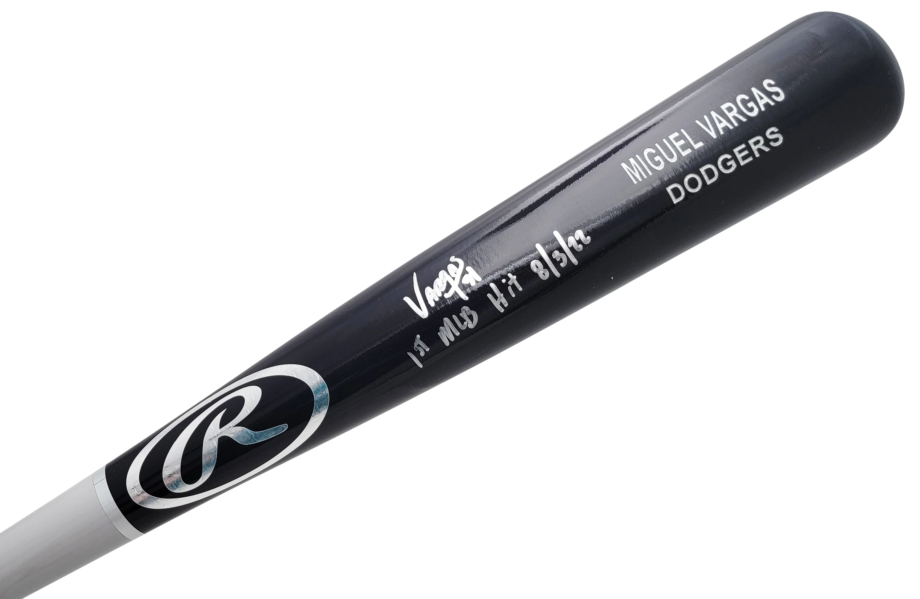 Miguel Vargas Autographed Black Rawlings Game Model Bat Dodgers, White Sox "1st MLB Hit" Beckett BAS Witness Stock #209051 - Image 2