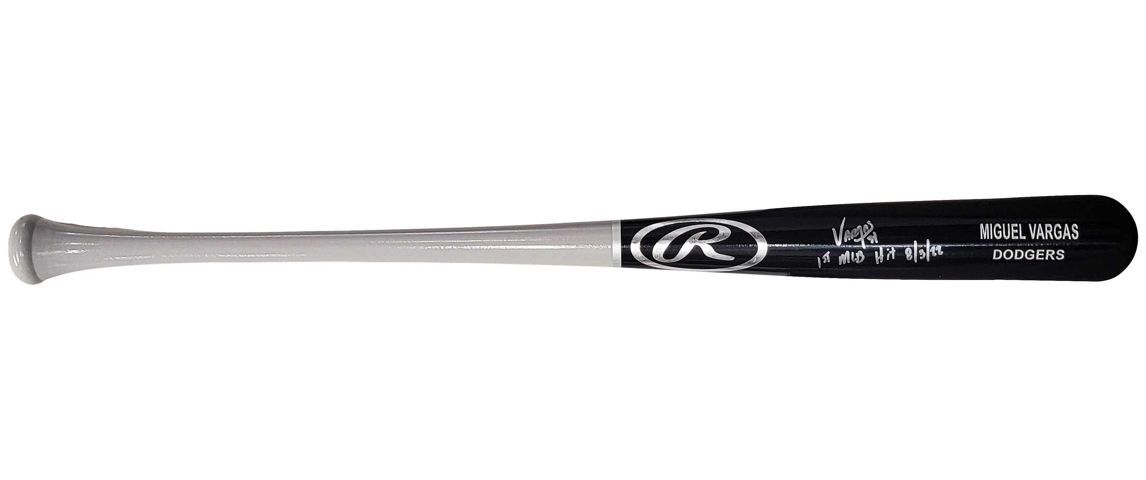 Miguel Vargas Autographed Black Rawlings Game Model Bat Dodgers, White Sox "1st MLB Hit" Beckett BAS Witness Stock #209051 - Image 3