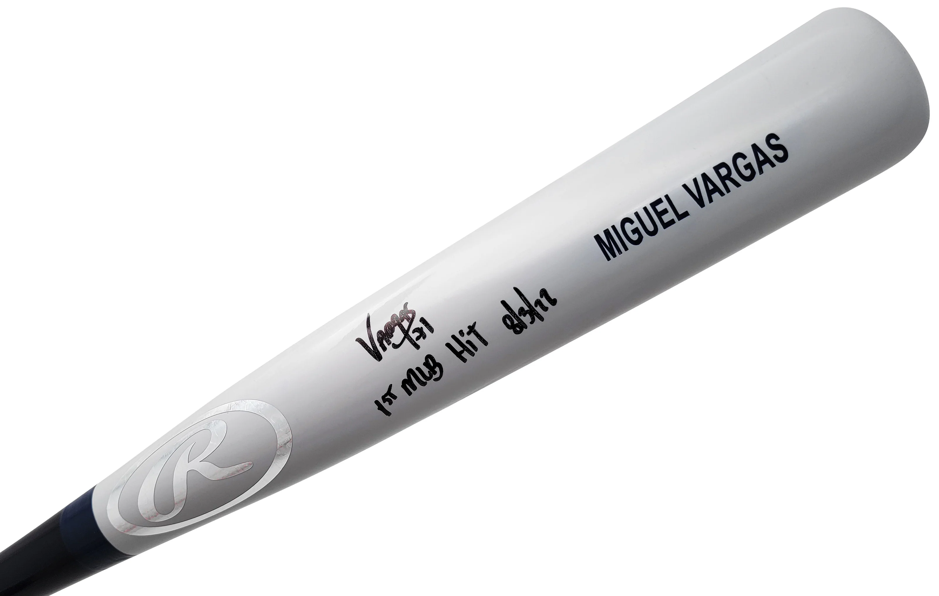 Miguel Vargas Autographed Gray Rawlings Game Model Bat Dodgers, White Sox "1st MLB Hit" Beckett BAS Witness Stock #209049 - Image 2