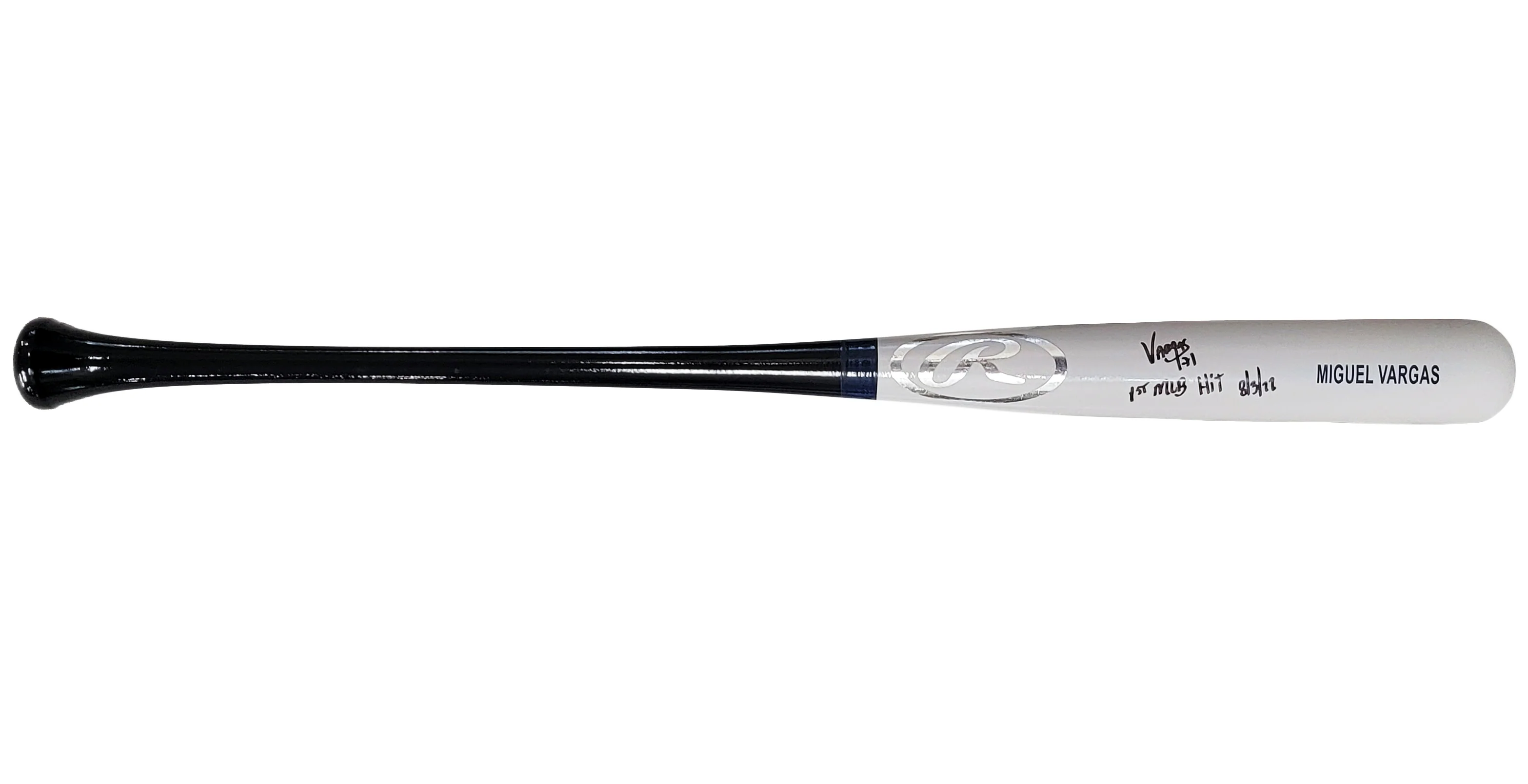 Miguel Vargas Autographed Gray Rawlings Game Model Bat Dodgers, White Sox "1st MLB Hit" Beckett BAS Witness Stock #209049 - Image 3
