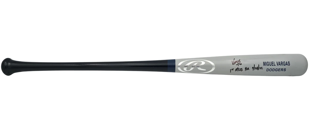 Miguel Vargas Autographed Gray Rawlings Game Model Bat Dodgers, White Sox "1st MLB HR" Beckett BAS Witness Stock #209050 - Image 3