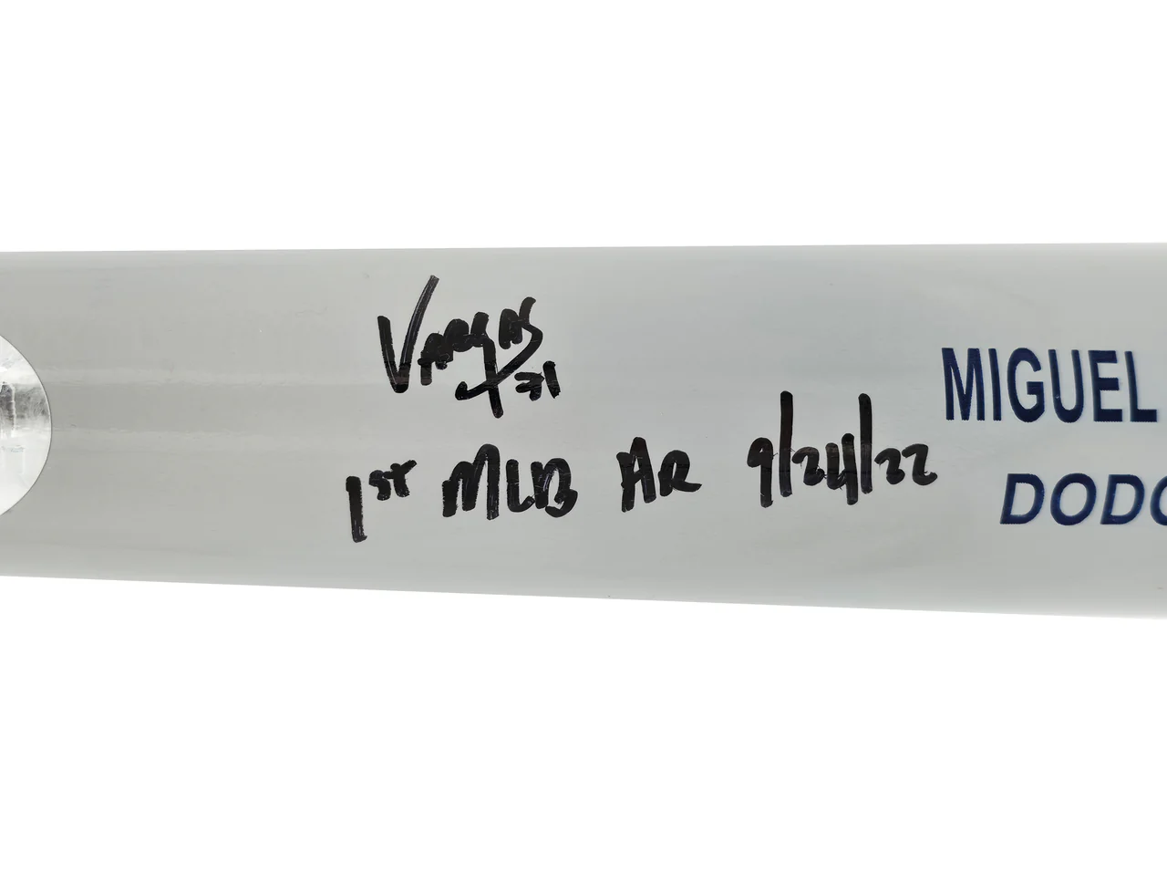 Miguel Vargas Autographed Gray Rawlings Game Model Bat Dodgers, White Sox "1st MLB HR" Beckett BAS Witness Stock #209050 - Image 4