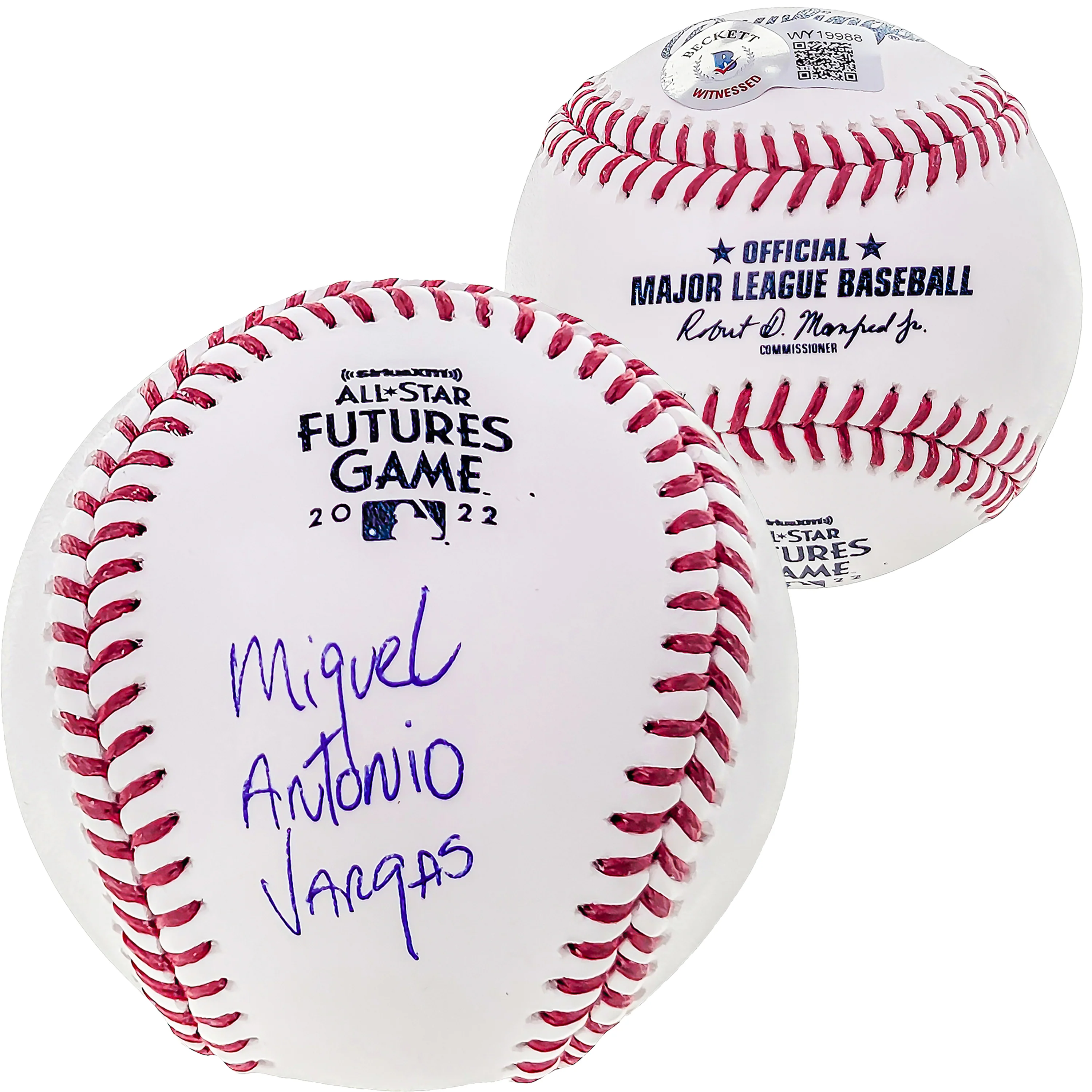 Miguel Vargas Autographed Official 2022 All Star Futures MLB Game Baseball Dodgers, White Sox Full Name Beckett BAS Witness Stock #207565