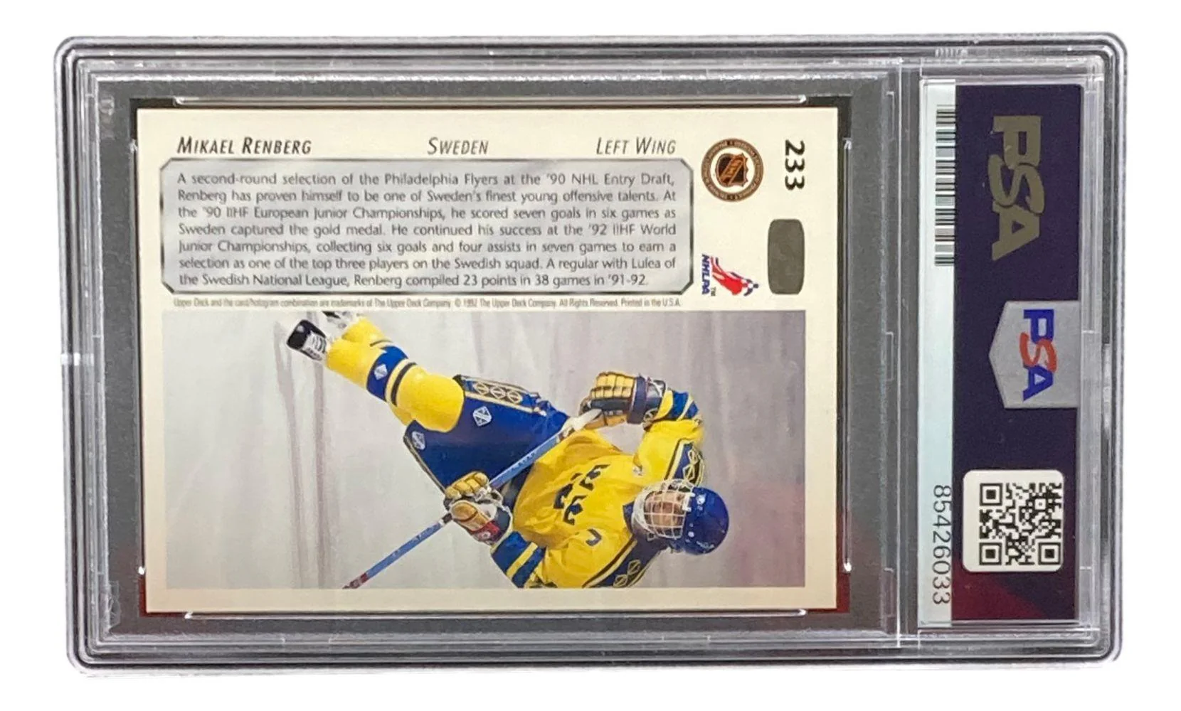 Mikael Renberg Signed 1992 Upper Deck #233 Philadelphia Flyers Rookie Card PSA - Image 2