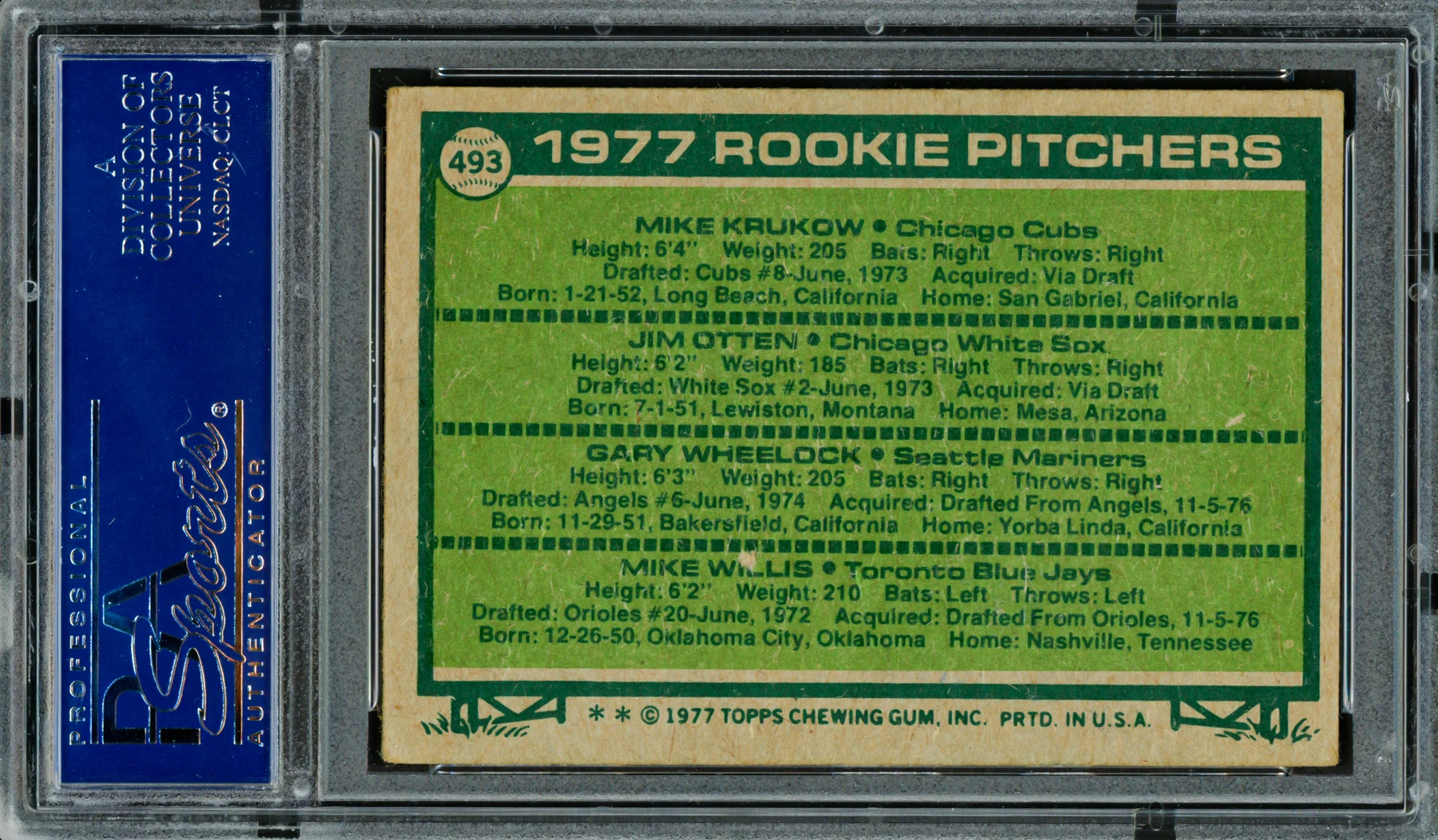 Mike Krukow, Jim Otten & Mike Willis Autographed 1977 Topps Rookie Card #493 PSA/DNA #83319409 - Image 2