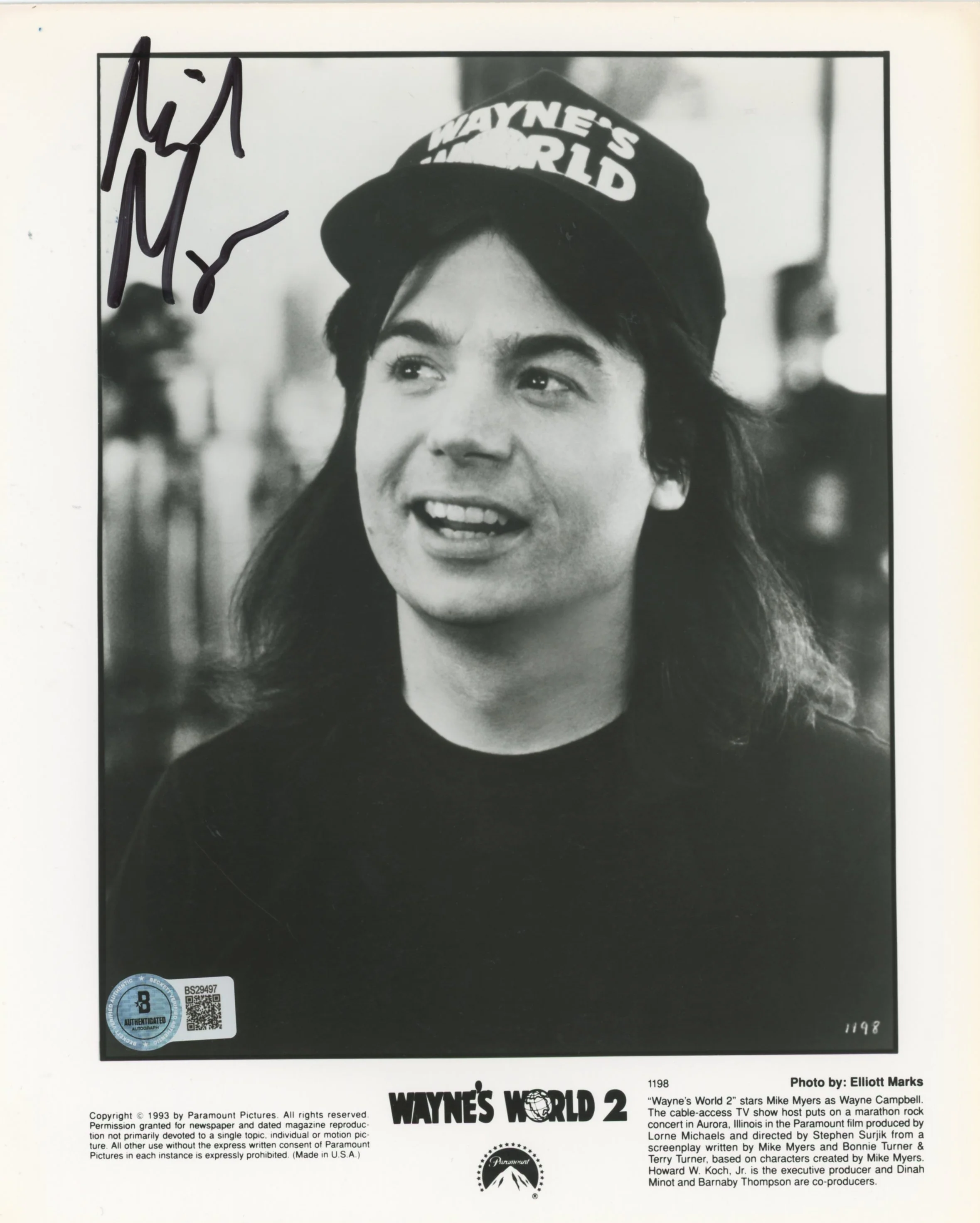 Mike Myers Wayne's World 2 Authentic Signed 8x10 Vertical Photo BAS #BS29497 - Image 2