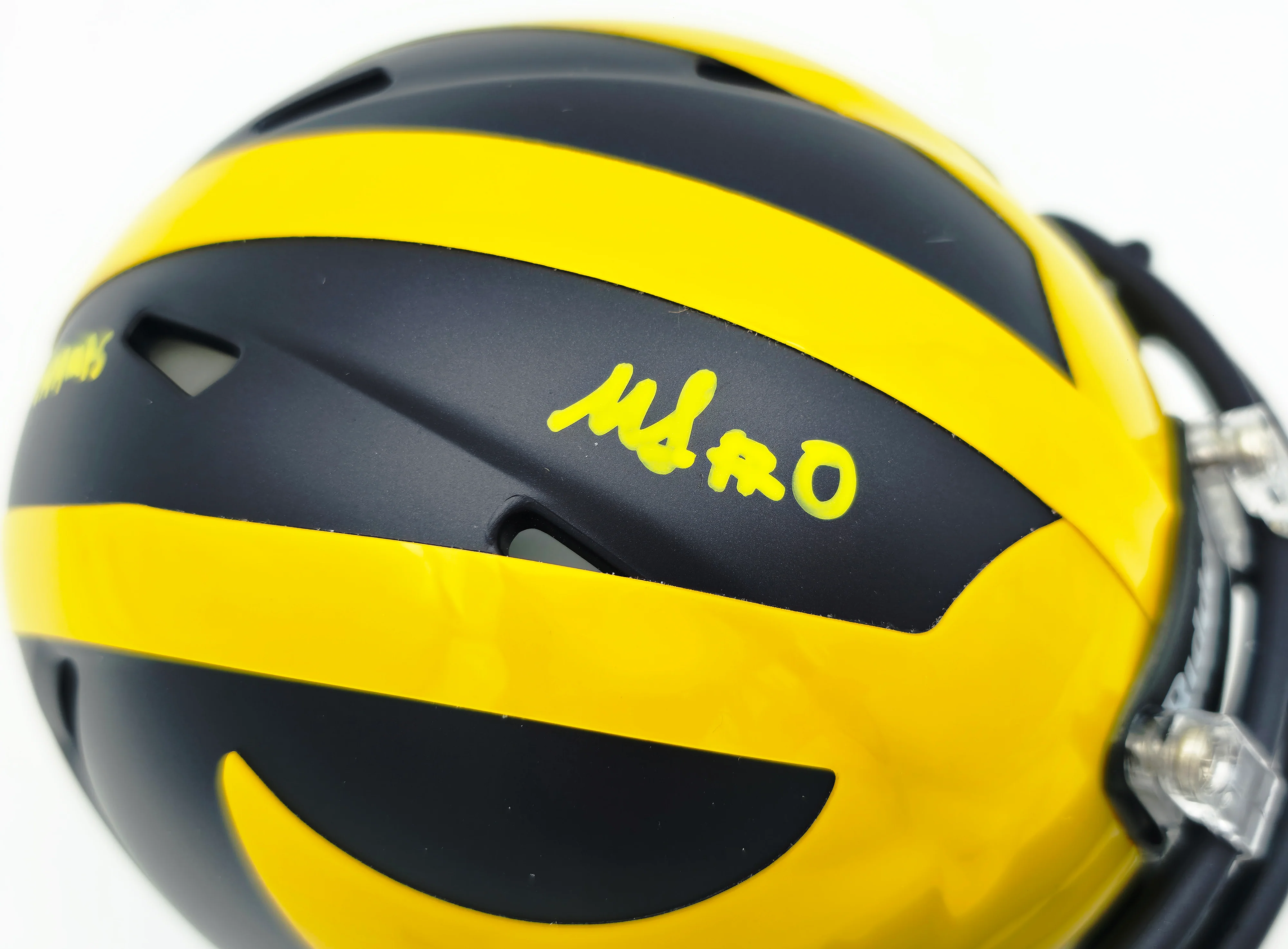 Mike Sainristil Autographed Michigan Wolverines Blue Speed Mini Helmet "23 Natl Champs" Beckett BAS Witness Stock #261959 - Image 2