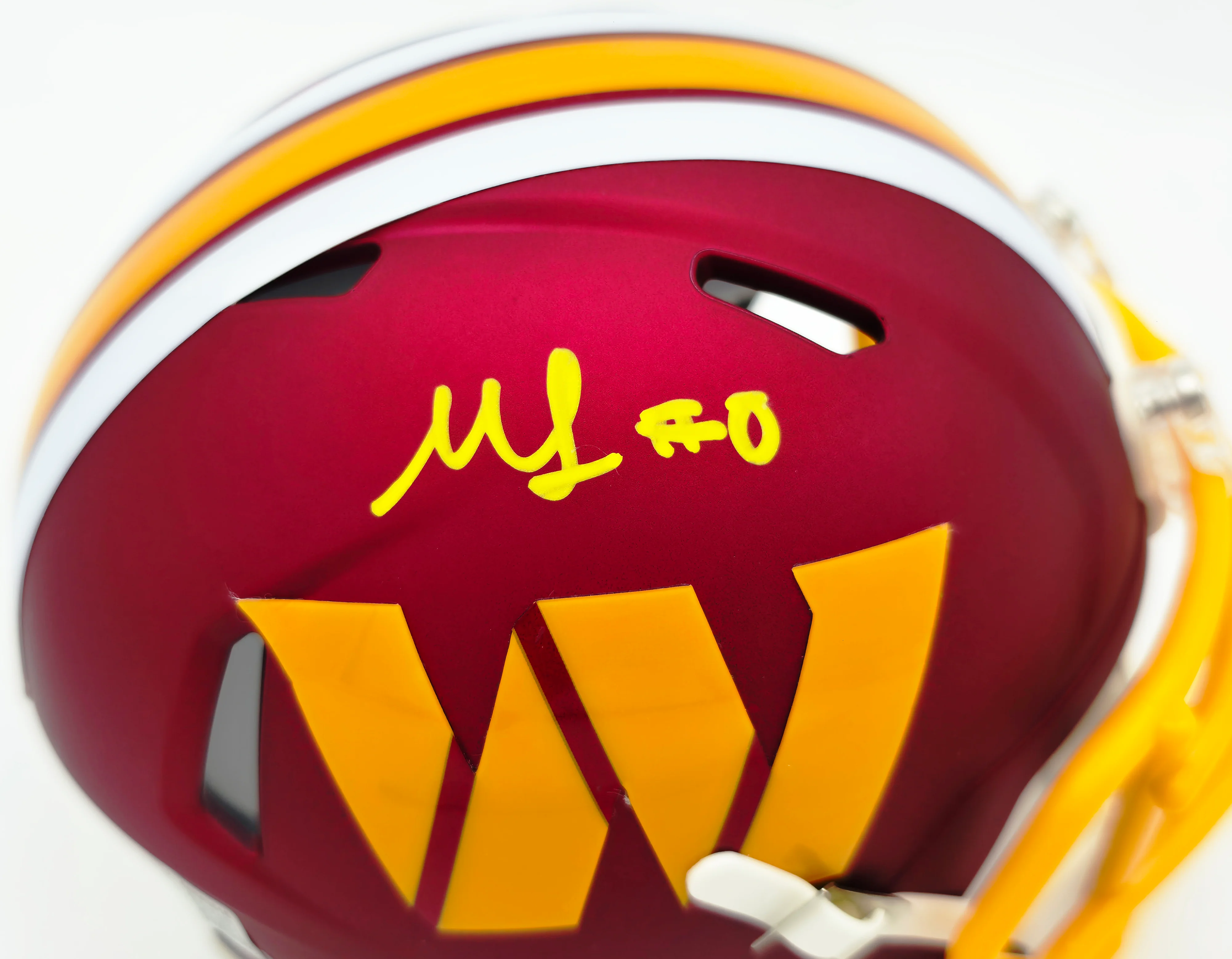 Mike Sainristil Autographed Washington Commanders Maroon 2025 Alternate Speed Mini Helmet Beckett BAS Witness Stock #261955 - Image 2